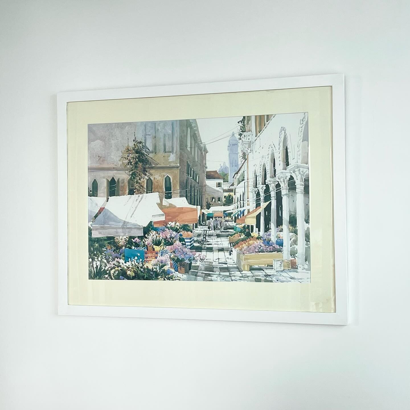 SOLD 🍋 european flower market watercolour print 💐

&bull; by artist marilyn simandle
&bull; this frame has recently been painted white however it&rsquo;s definitely not perfect. it could easily be sanded back to its former glory, it appears to a ti