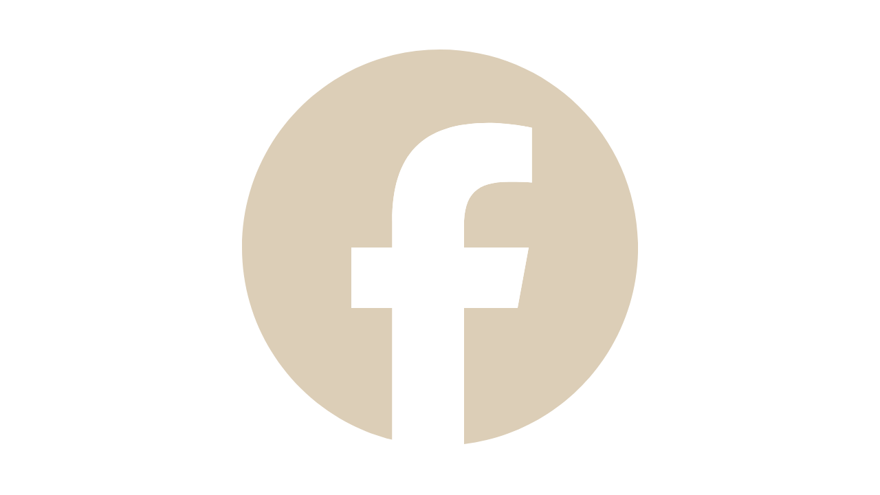 Logotipo de Facebook en un círculo beige.