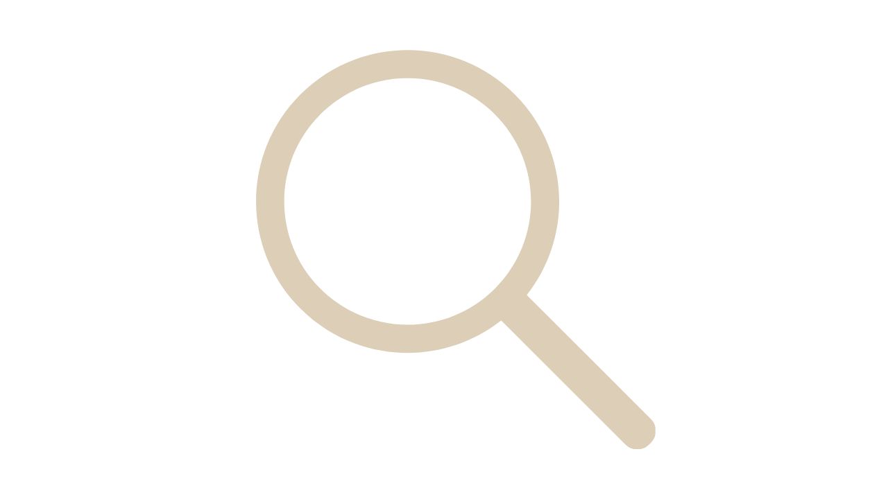 Icono de lupa de búsqueda en color beige sobre fondo negro.