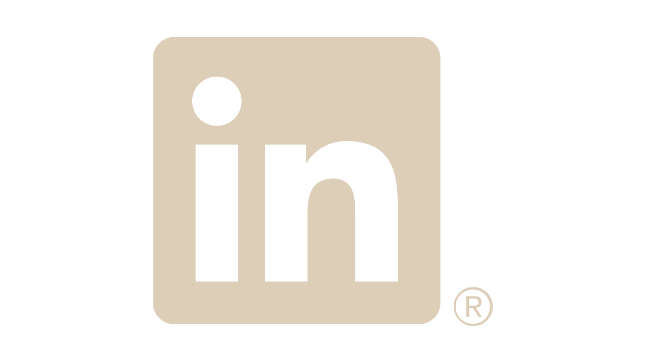 Logotipo de LinkedIn en fondo negro con letras negras y fondo beige