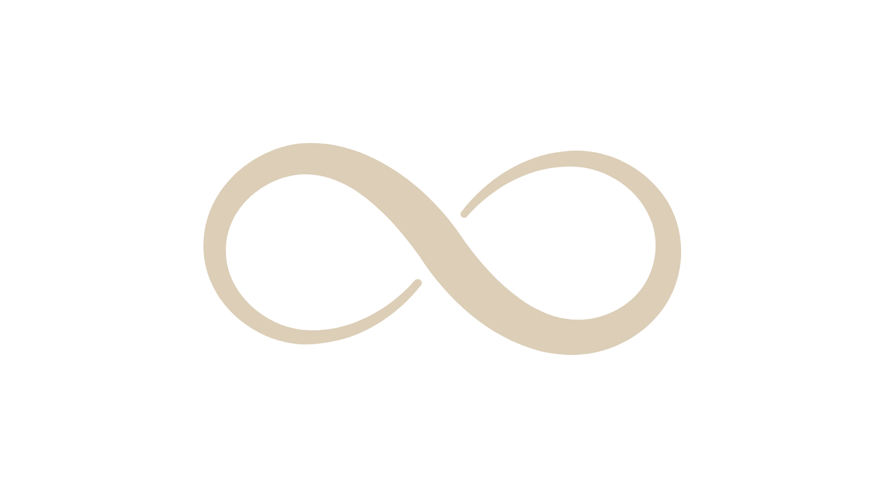 Símbolo de infinito de color beige sobre fondo negro.