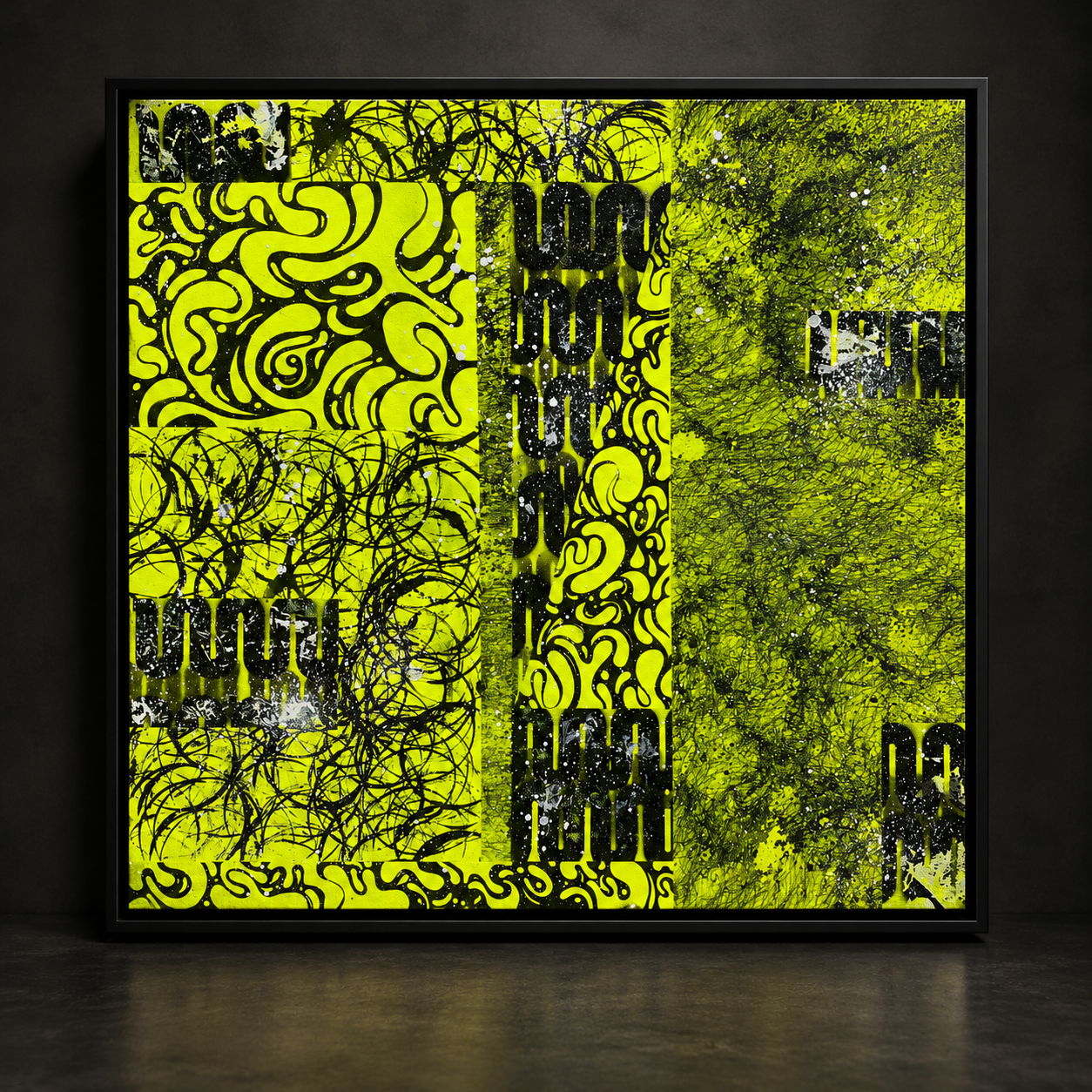 Neon Chartreuse Abstract in Black Frame.png