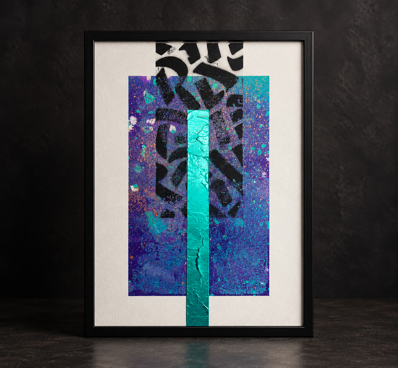 Framed Turquoise Ribbon Abstract Art.png