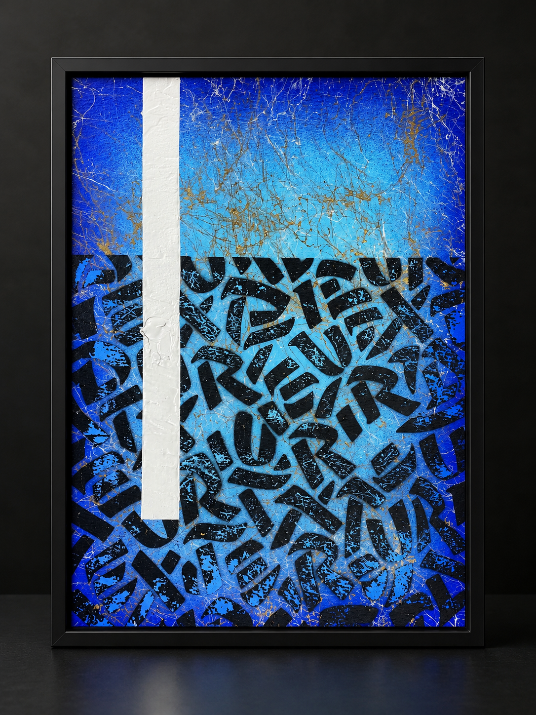 Framed Blue Graffiti Abstract with Gold Accents-1.png