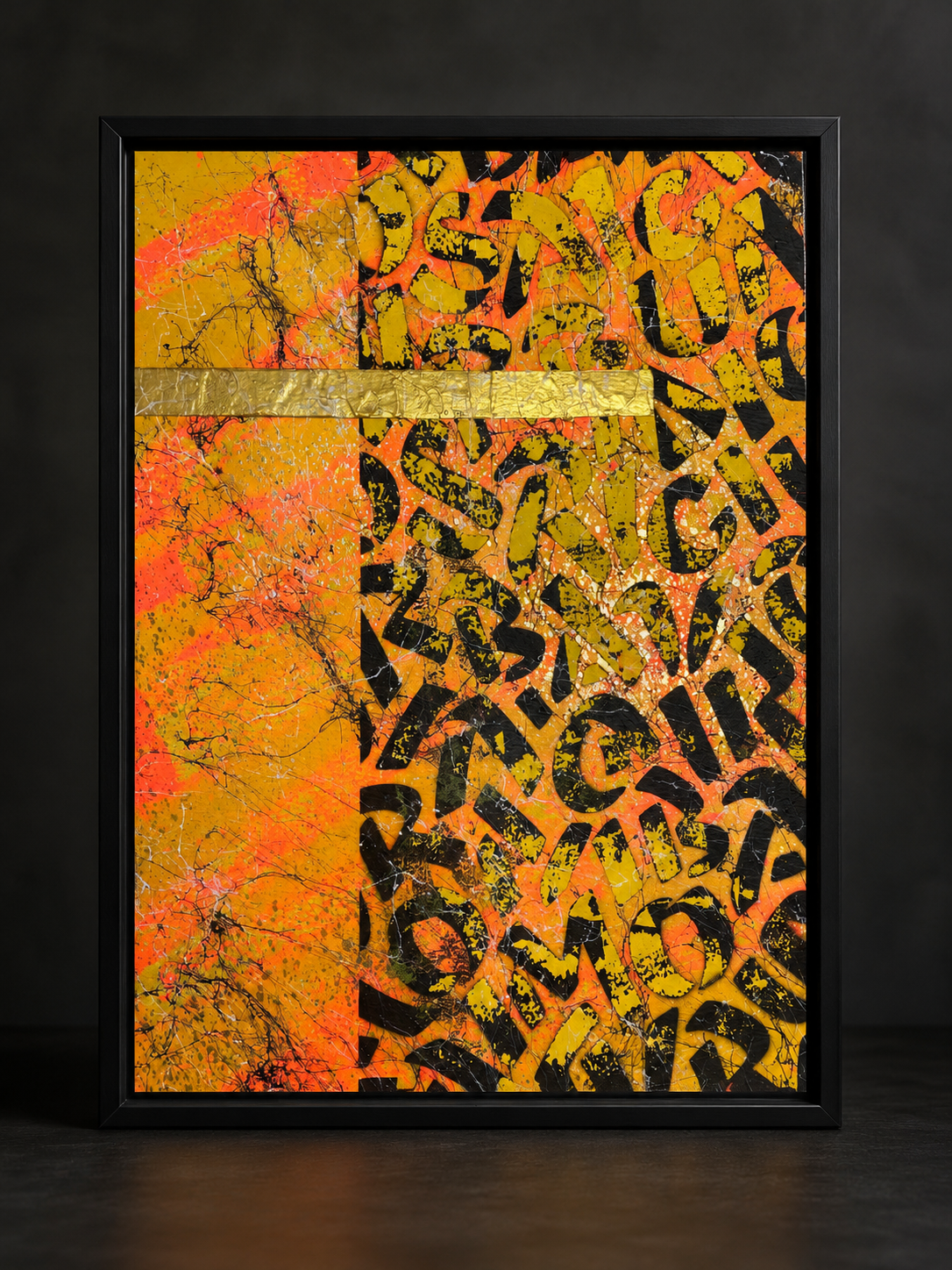 Vibrant Gold and Black Graffiti Abstract Framed Art-7.png