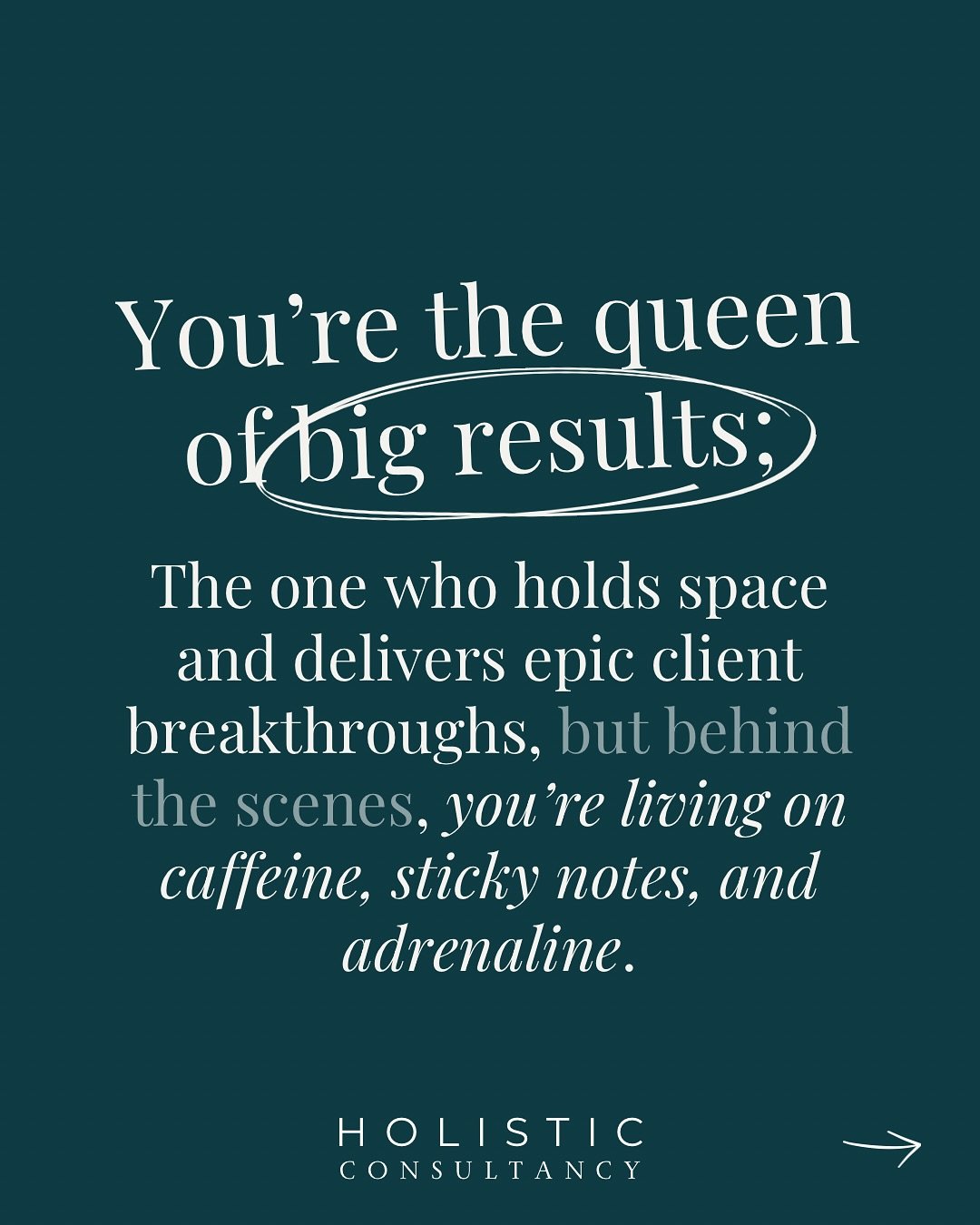 You&rsquo;re done being the queen of &ldquo;making it work&rdquo; and pulling miracles out of your ass last minute.
 
Yesss, your clients see the powerhouse who delivers epic results (which you are 💅), but they don&rsquo;t see the chaotic sticky not