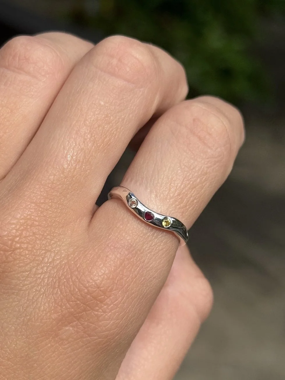 silver curved acrostic ring initials