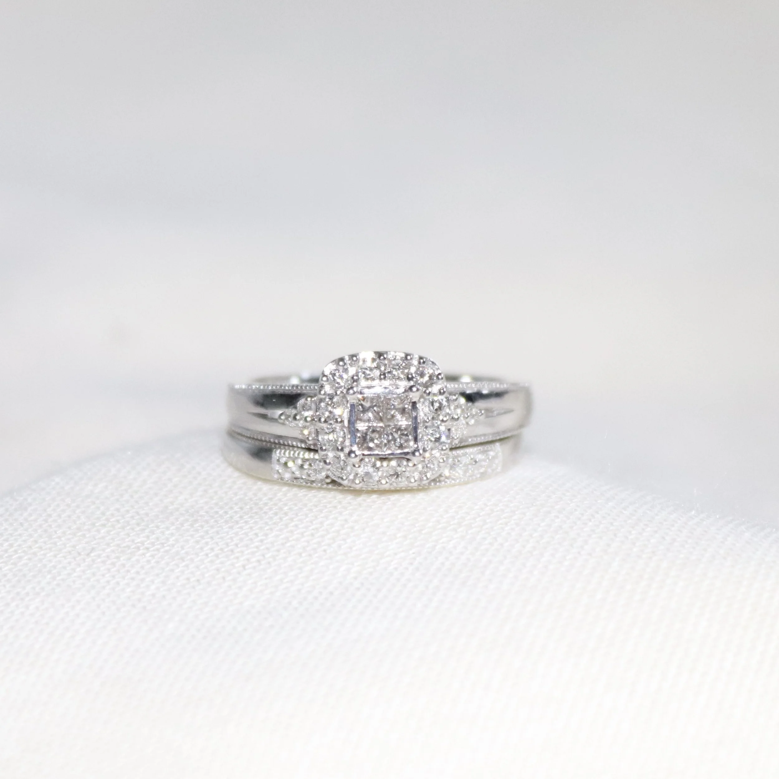 9ct White Gold Diamond Engagement & Wedding Eternity Ring Set