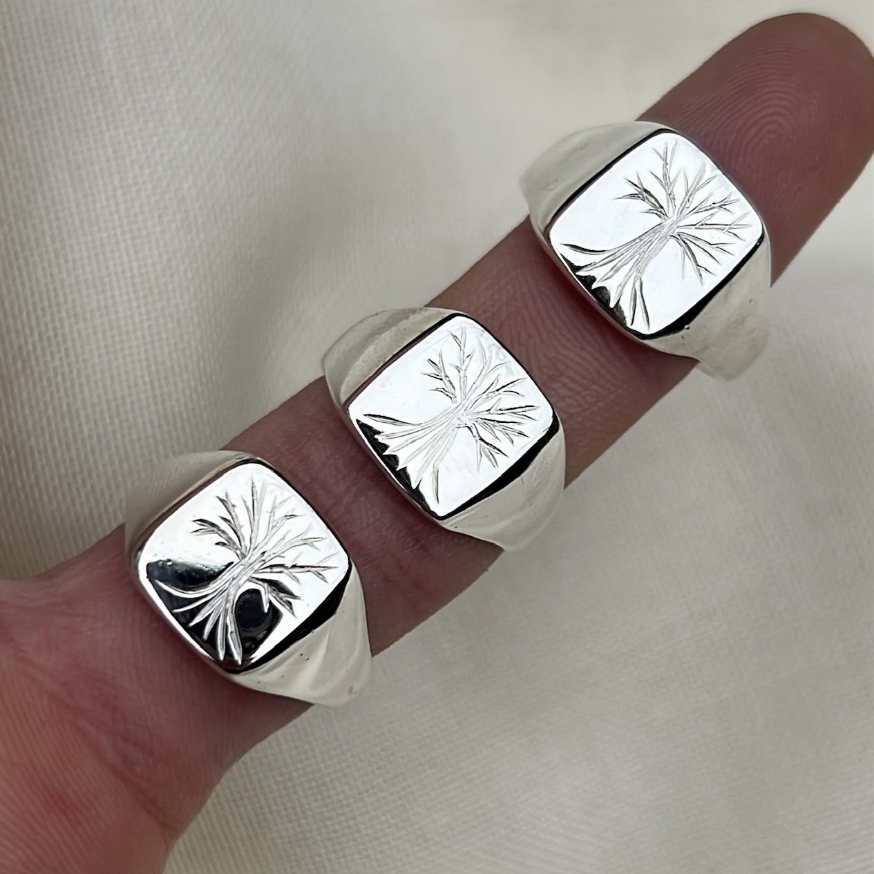 Sterling Silver Tree Engraved Signet Rings