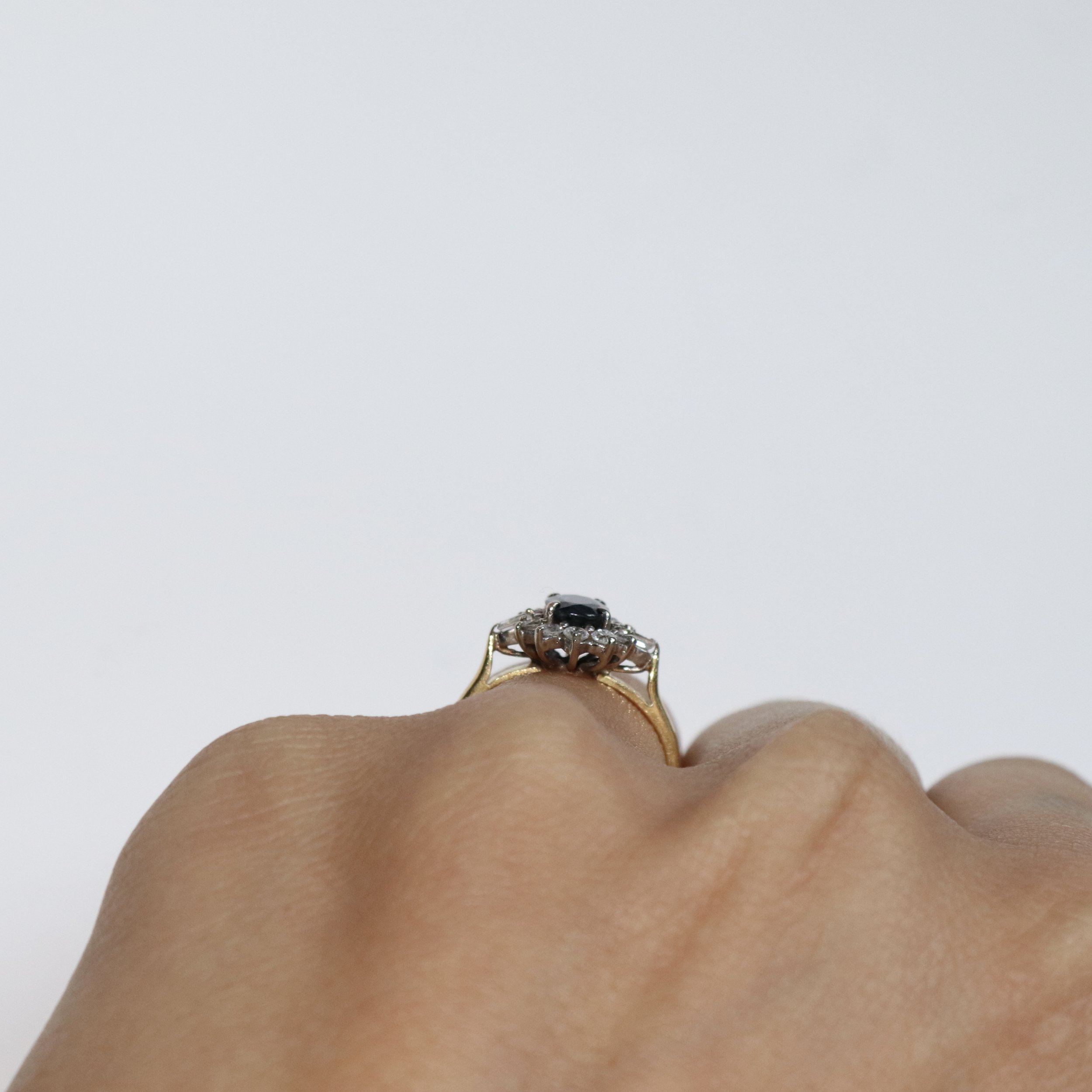 18ct gold vintage sapphire and diamond cluster ring.jpg