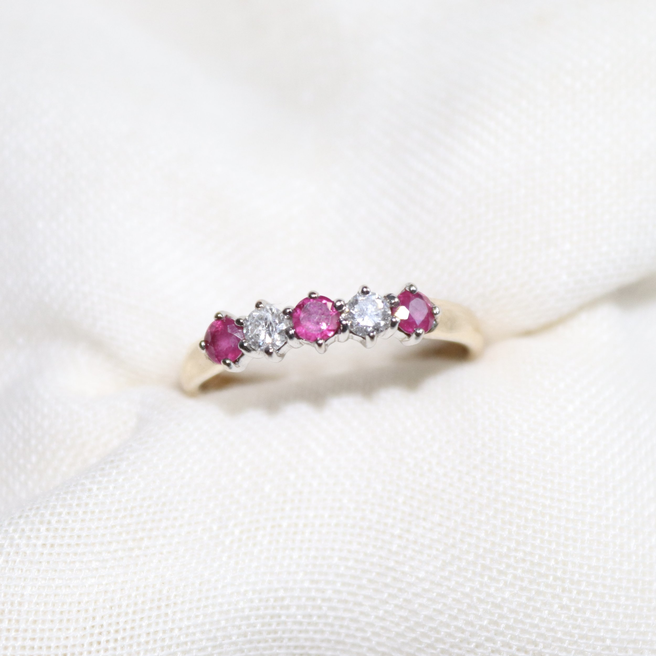 9ct Gold Ruby & Diamond Row Ring