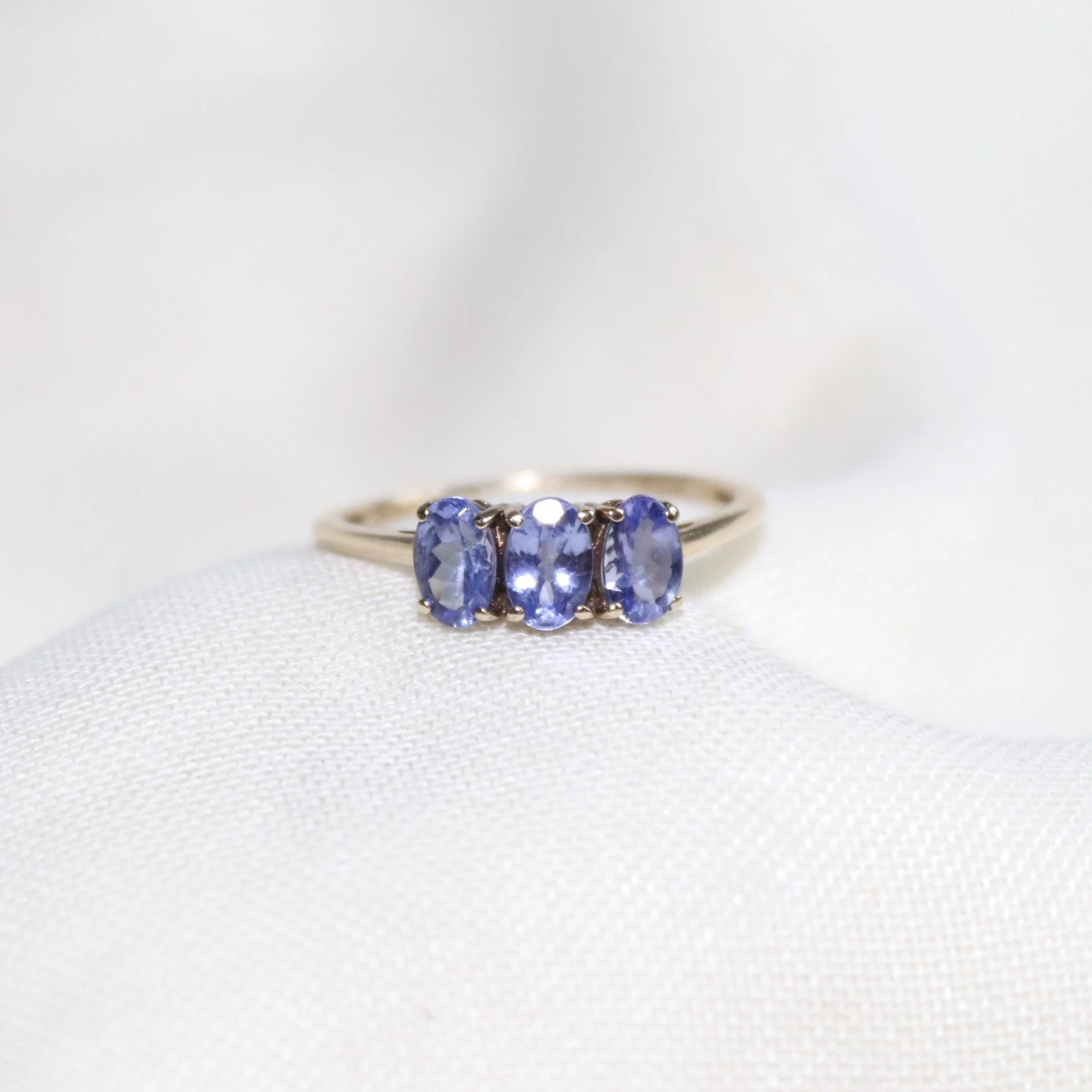 9ct Gold Tanzanite Oval Trilogy Ring