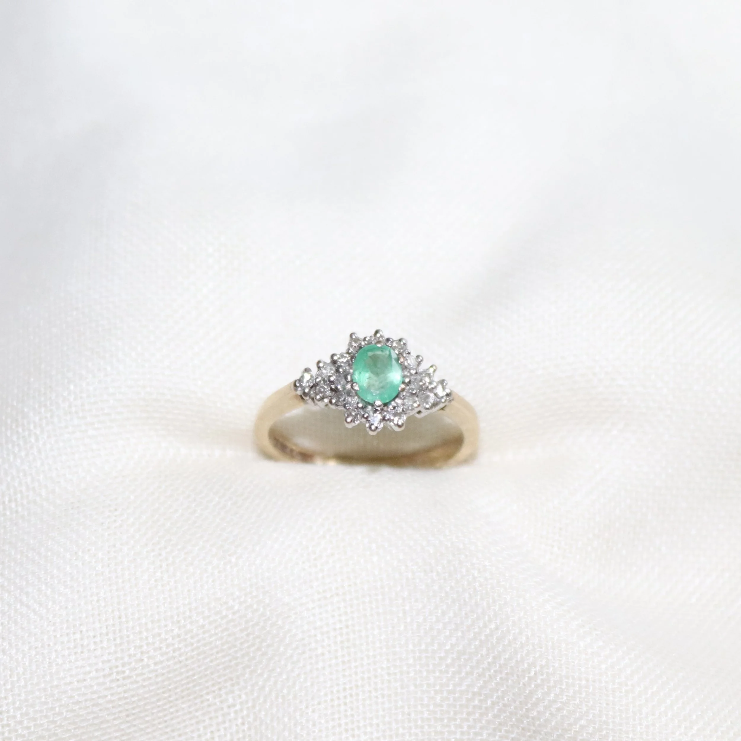 9ct Gold Emerald & Diamond Cluster Engagement Ring