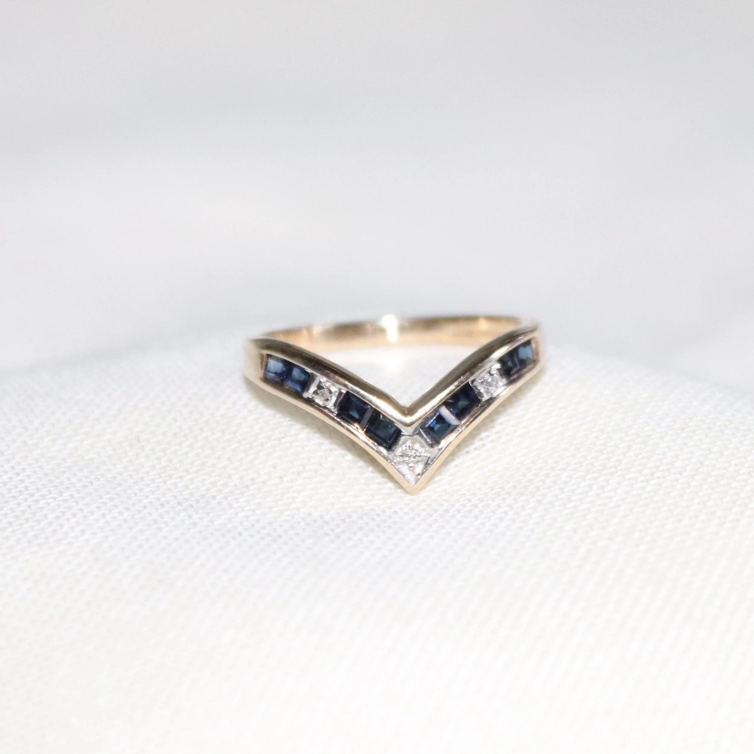 9ct Rose Gold Sapphire & Diamond Wishbone Ring