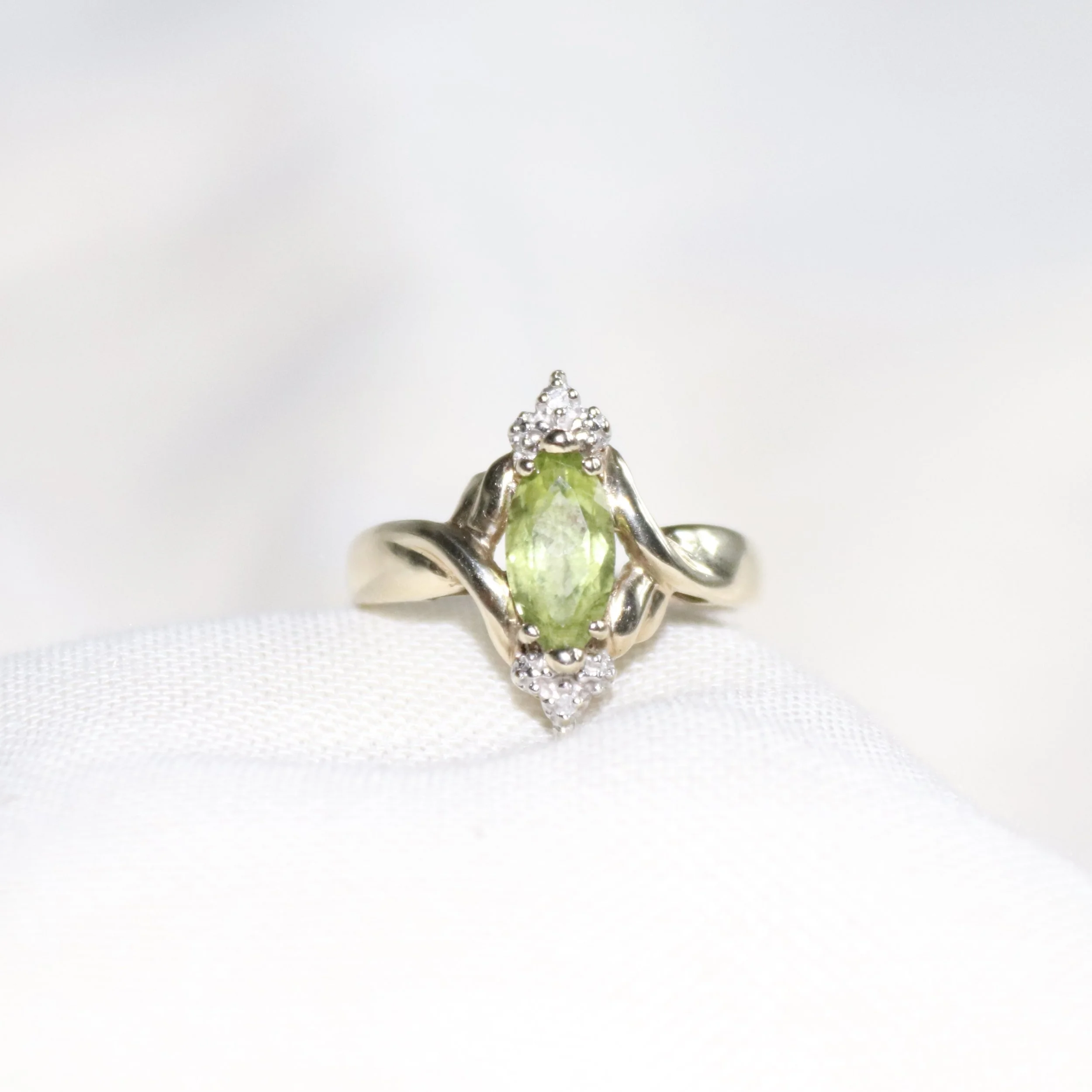 9ct Gold Peridot & Diamond Marquise Ring
