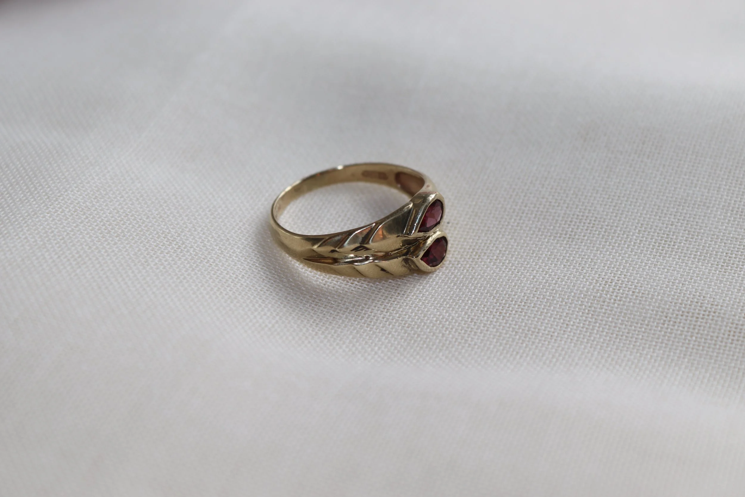 yellow gold vintage pear garnet ring.JPG