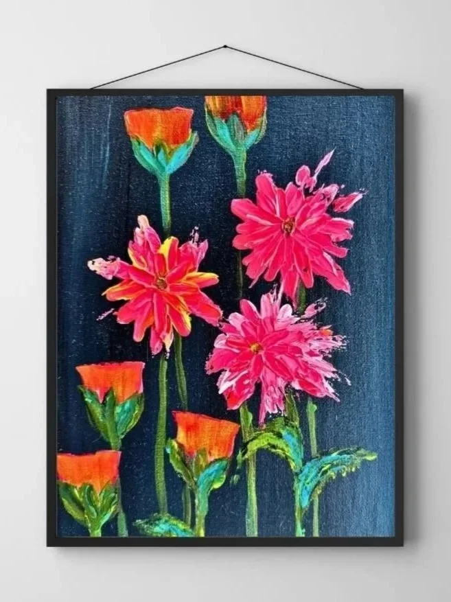 An emotional textured flower artwork by Artist Mayssam