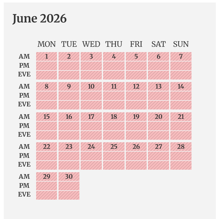 Chris availability for June 2026