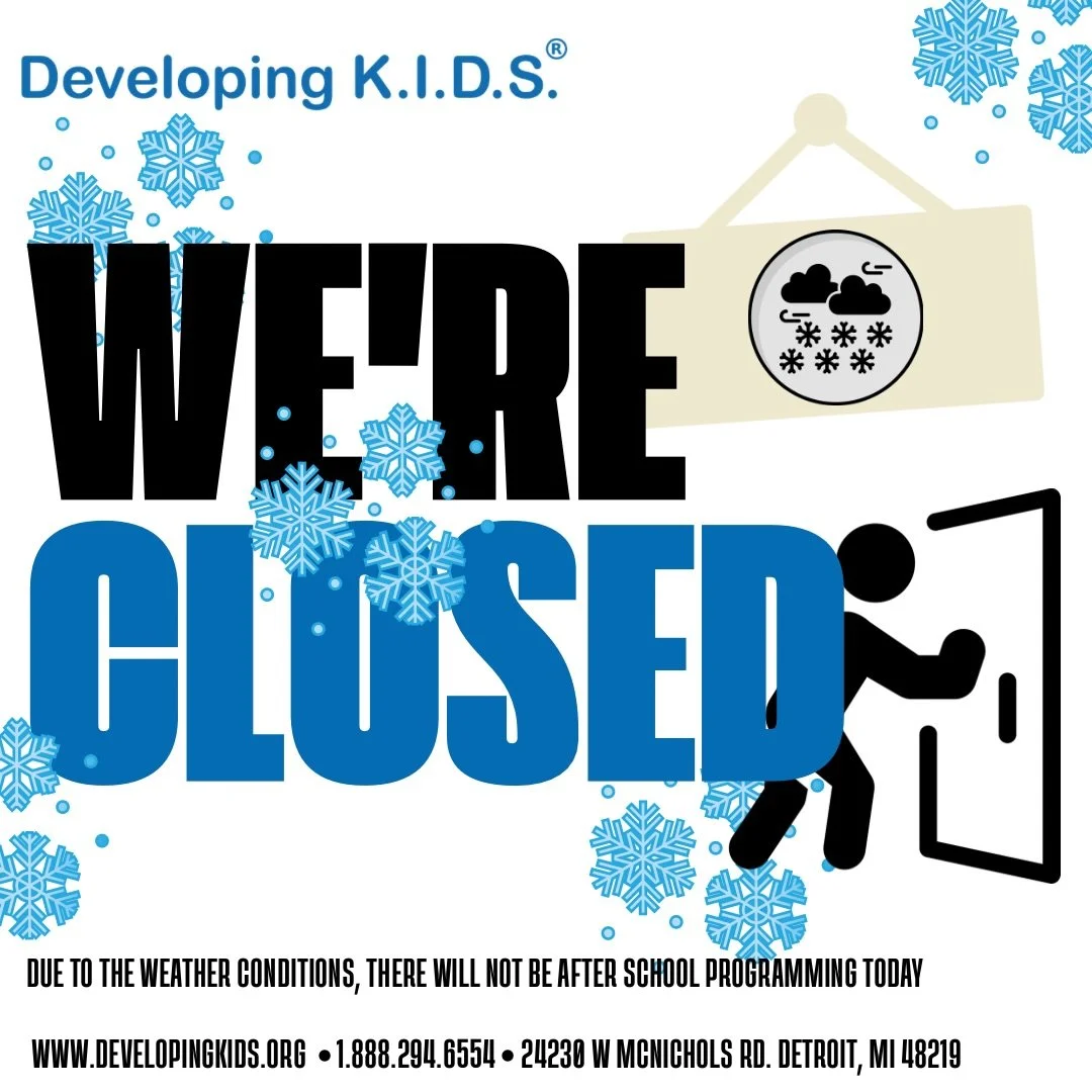 Due to today&rsquo;s weather conditions, there will be no after-school programming. ❄️
We follow the DPSCD schedule &mdash; when school is closed, our after-school programs are closed as well.

Please stay safe and warm!
#DevelopingKIDS #AfterSchool 