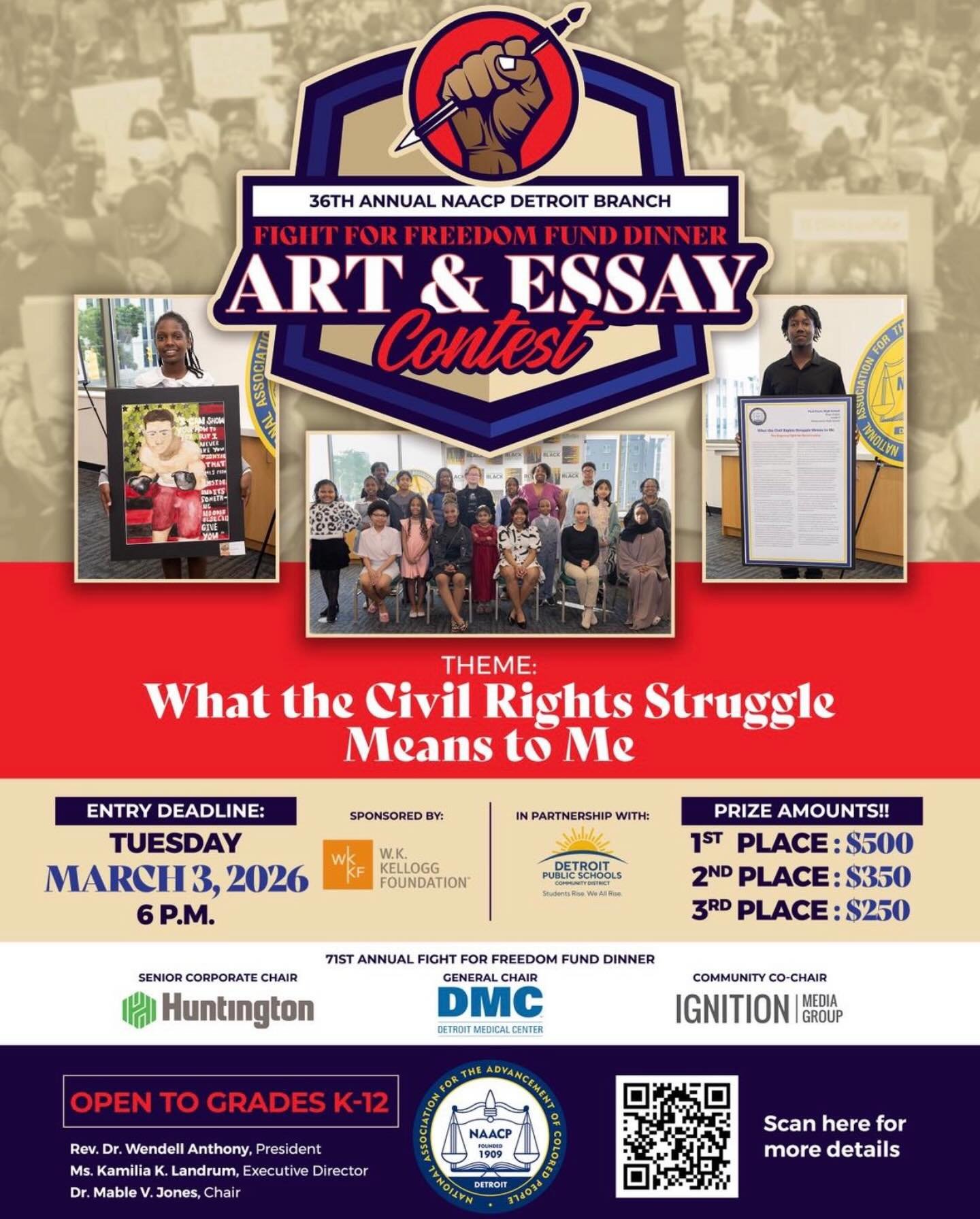 Calling all artists and writers in grades k-12!🎨📝 @detnaacp is having their annual Art &amp; Essay Contest. They&rsquo;re inviting students to submit artwork and/or essays that explore &ldquo;What the Civil Rights Struggle Means to Me.&rdquo; The e