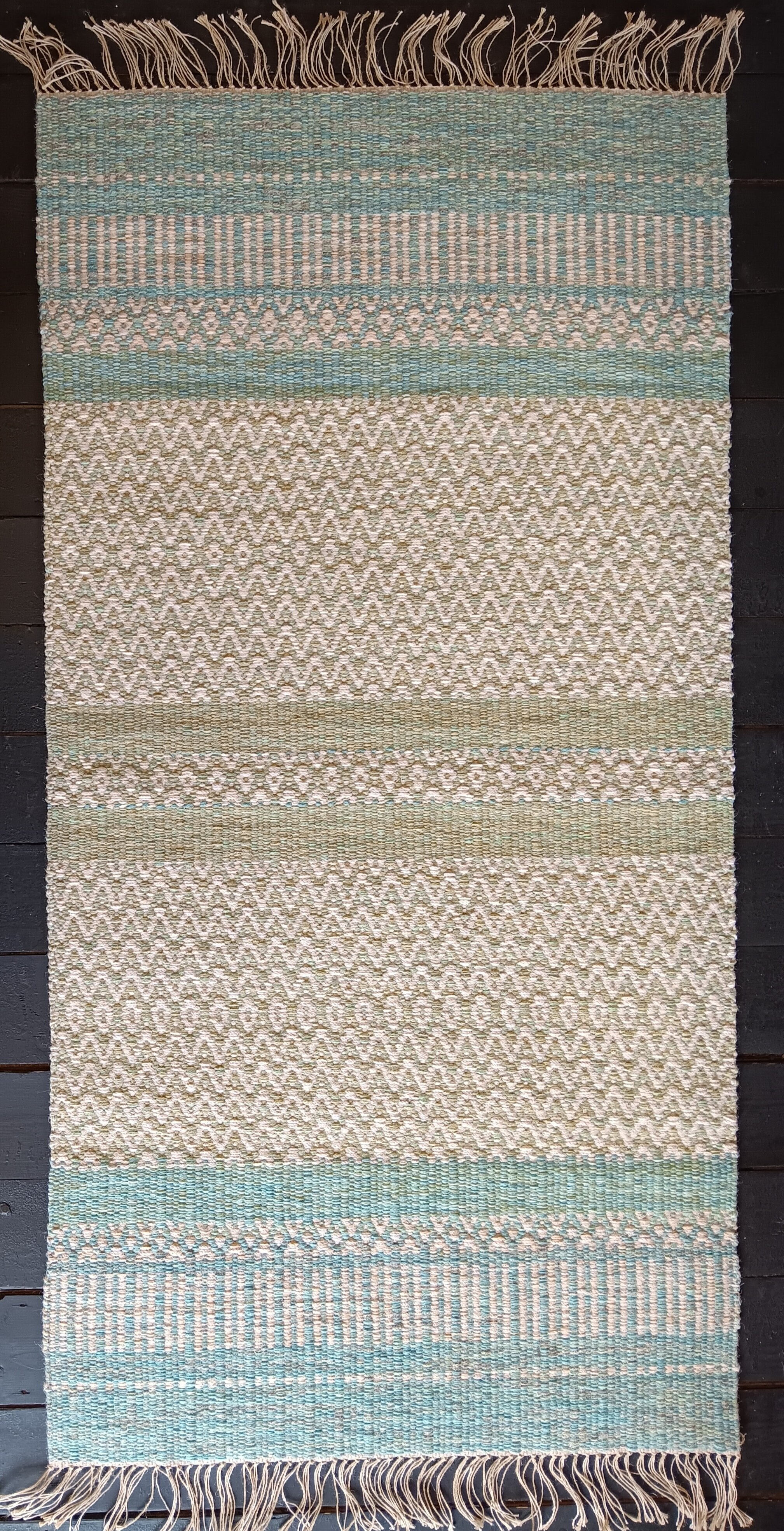 Rosepath floor rug. Oatmeal, Green, Torquoise..jpg