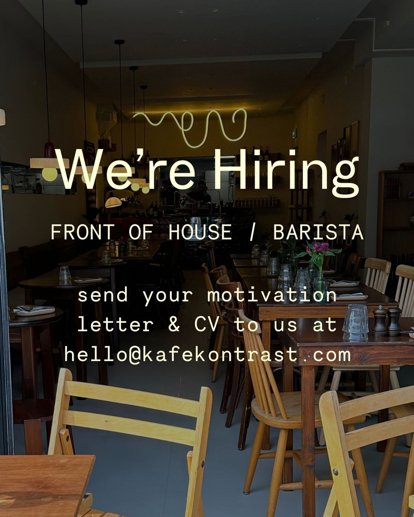 We&rsquo;re growing the team at our kaf&eacute; and we&rsquo;re currently hiring for part time front of house/baristas! Coffee background is good to have but not mandatory. If interested, feel free to send us an email to hello@kafekontrast.com 🤍