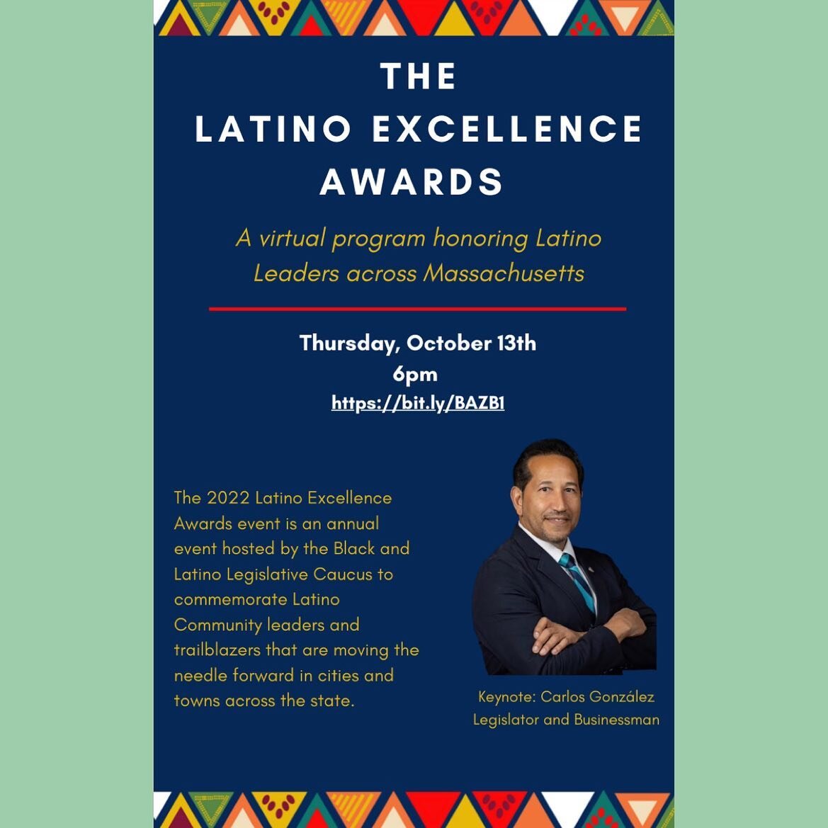 KEYNOTE CHANGE! Please join us virtually today @ 6:00pm EST for the MBLLC's premier Hispanic Heritage Month event-- the Latino Excellence Awards!

Type the link located on the flyer in your browser to RSVP! Let us know in the comments if we will see 