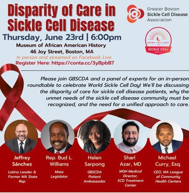 This Thursday, the MBLLC&rsquo;s Vice Chair, Bud Williams, will be discussing the disparity of care in #SickleCell disease with a host of others.  More information on how to register for the event can be found in the flyer posted!  Join us if you can