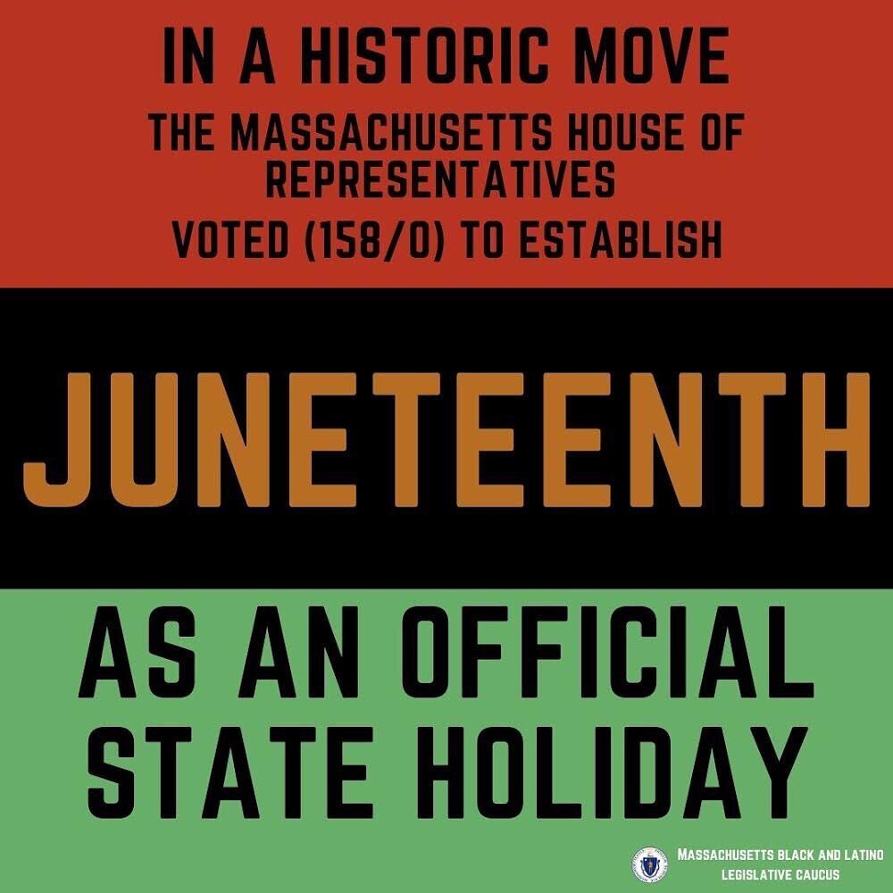 The MBLLC stands proudly behind fellow members Rep. Bud L Williams and Rep. Chynah Tyler for leading today's effort to make Juneteenth an official State holiday! 
Graphic crafted by Mariela Casellas from the Office of Rep. Liz Miranda.
.
.
.
#Junetee