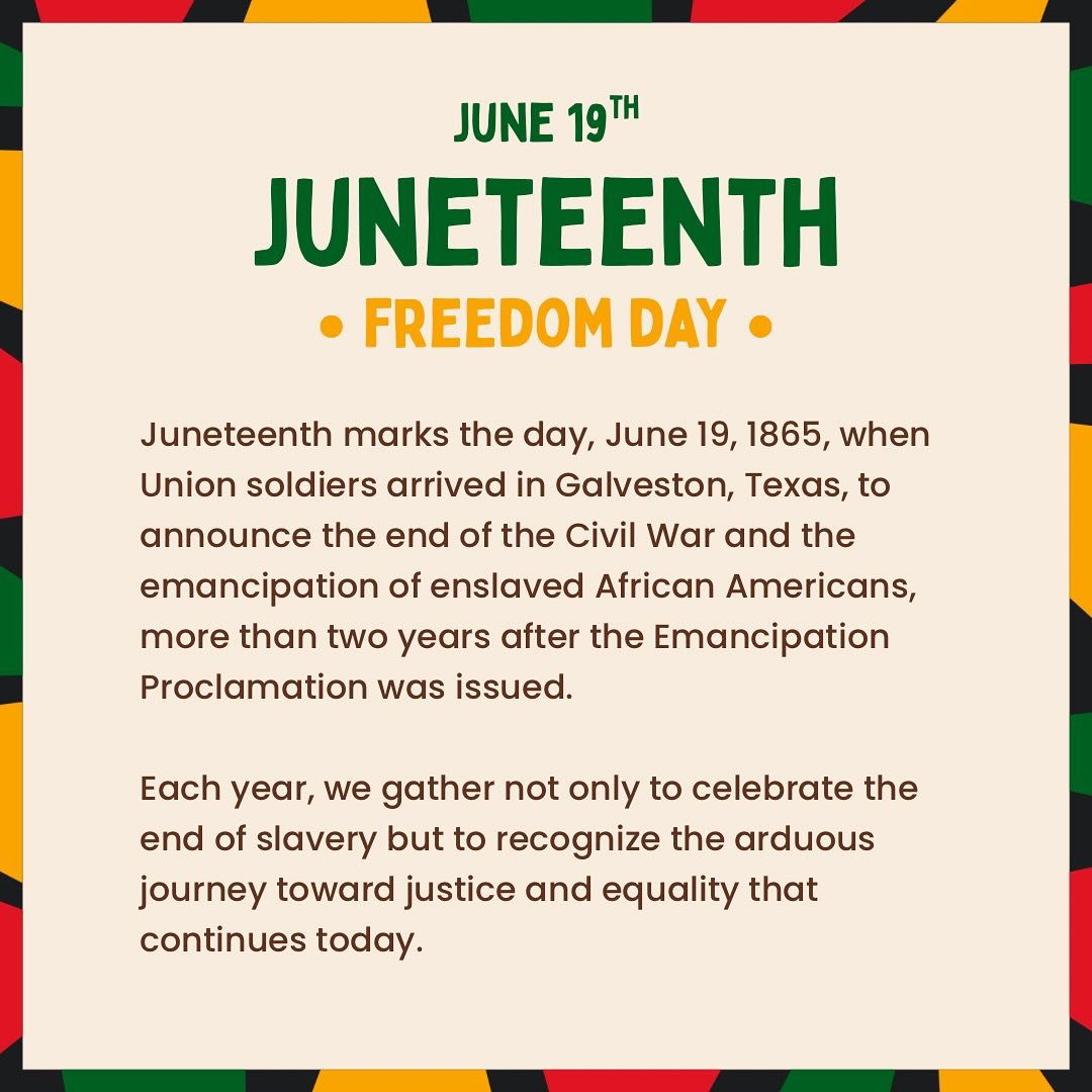 Juneteenth marks the day, June 19, 1865, when Union soldiers arrived in Galveston, Texas, to announce the end of the Civil War and the emancipation of enslaved African Americans, more than two years after the Emancipation Proclamation was issued.
Eac