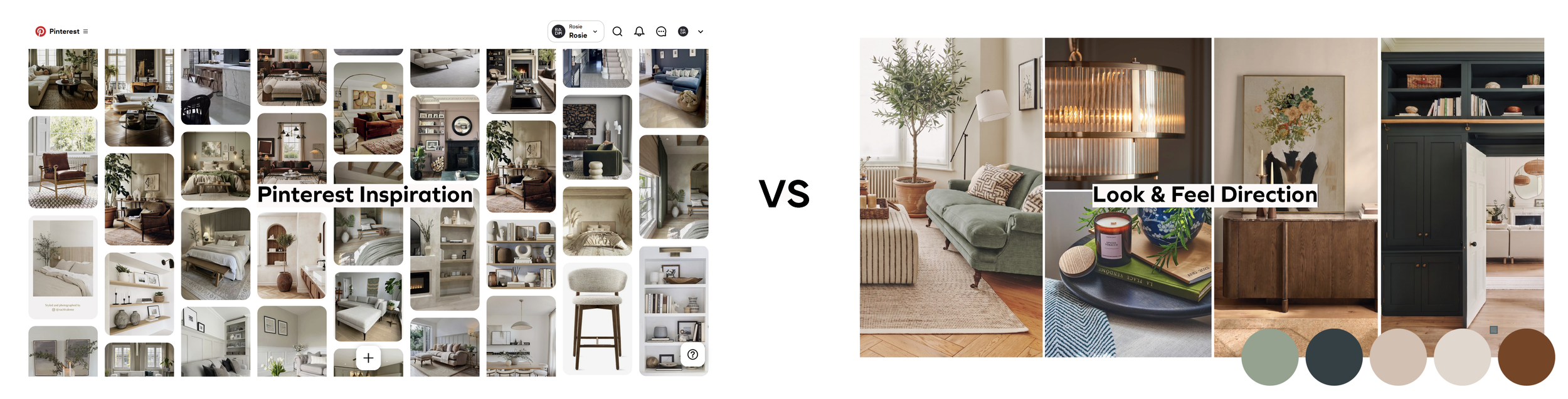Pinterest Images Board Overwhelm compared to Interior Designer Look and Feel Moodboard