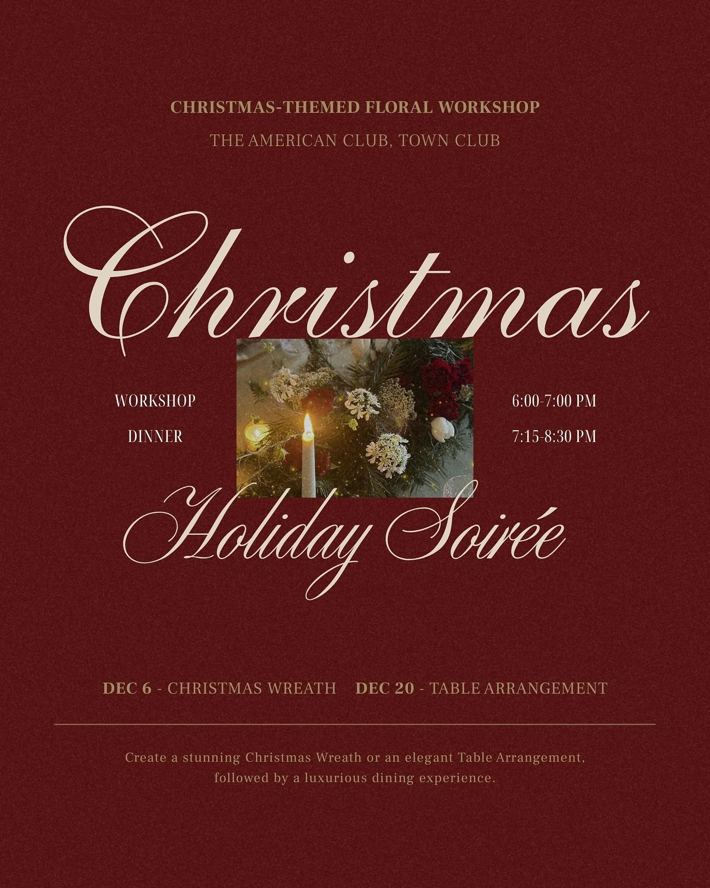 🌹Bliss of the Day: Floral Workshop &amp; Holiday Soir&eacute;e🎄

Gather your besties for a night of blooms, bubbles &amp; festive bites ❄️ Create your own Christmas wreath or elegant table flowers, then unwind with a cozy holiday dinner &amp; free-