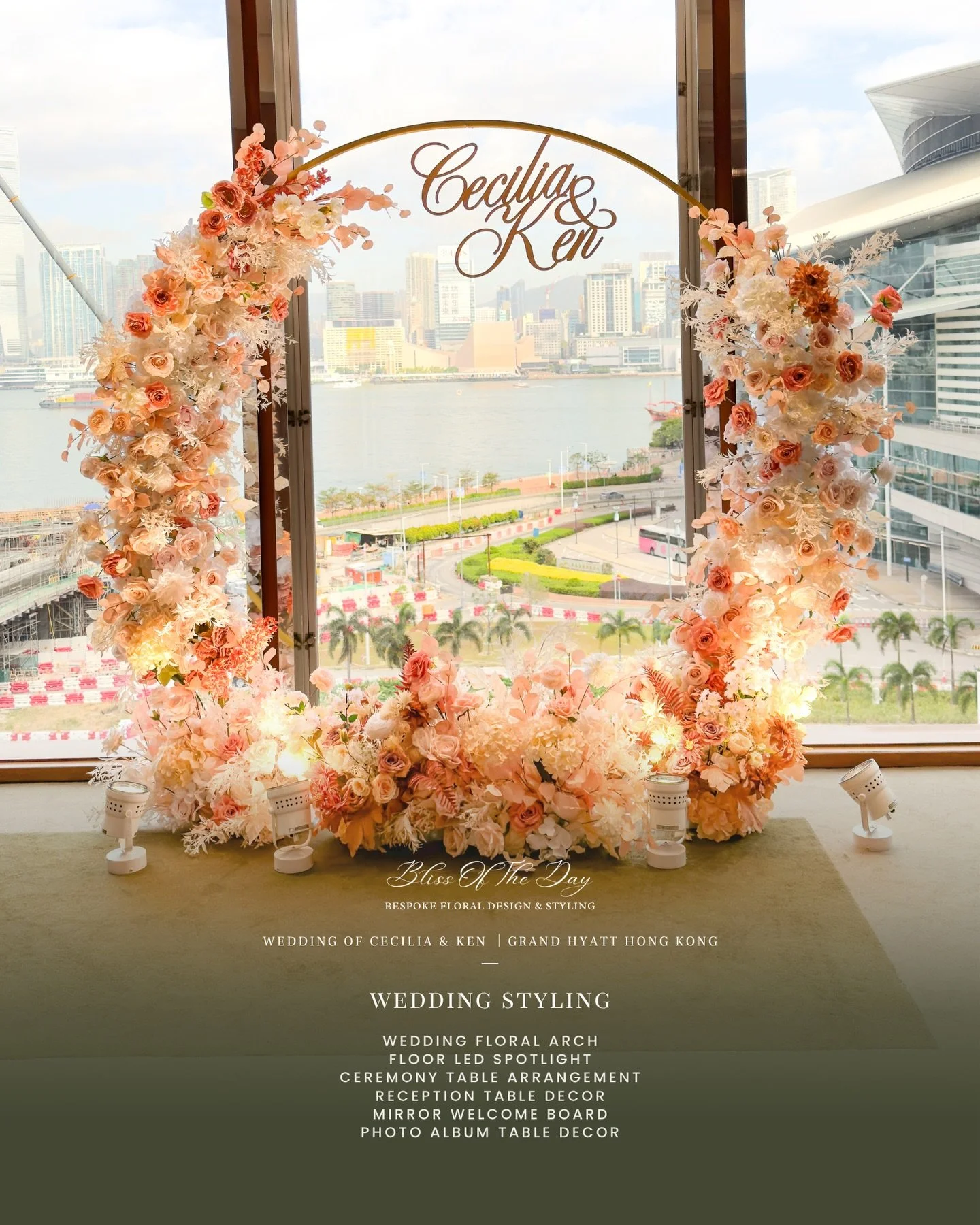 Highlights from Cecilia &amp; Ken&rsquo;s wedding at Grand Hyatt Hong Kong @grandhyatthongkong 

Throwback to this dreamy setup☺️✨Still in love with how this circular floral arch framed the iconic Victoria Harbour view at Grand Hyatt Hong Kong. 🌊

W