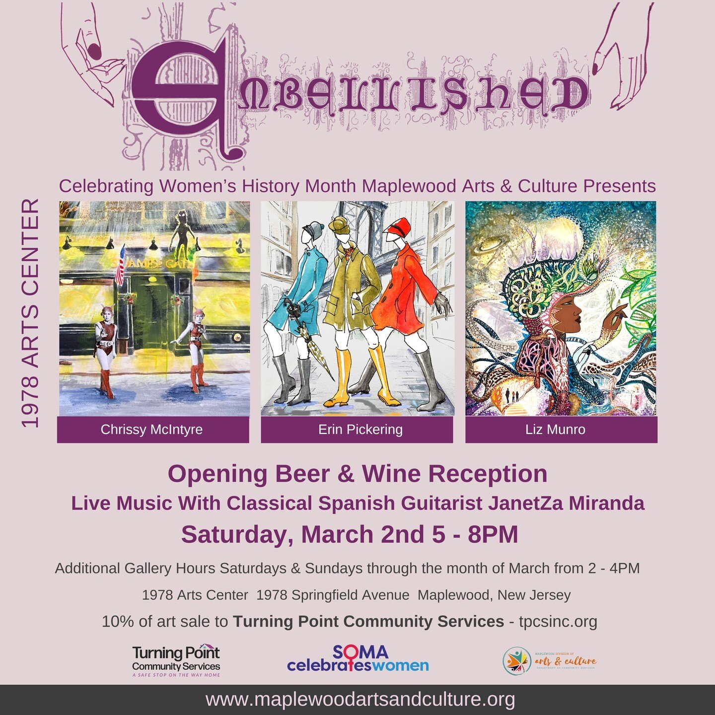 Opening Reception Today 5PM - 8PM!

In Celebration of Women&rsquo;s History Month, we are thrilled to showcase 3 artists for the upcoming 1978 Art Exhibition &quot;Embellished&quot;. The exhibit will feature enriched, enhanced &amp; decorative work
b