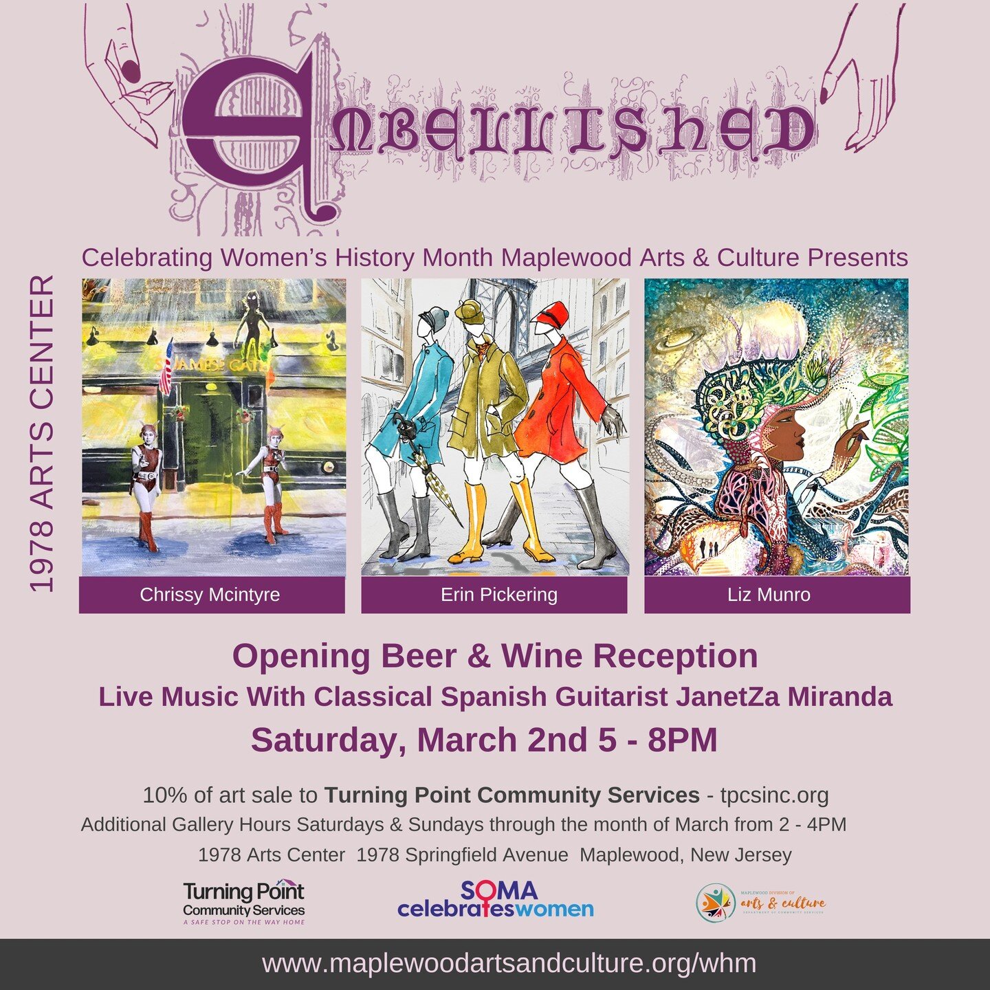 In Celebration of Women&rsquo;s History Month, we are thrilled to showcase 3 artists for the upcoming 1978 Art Exhibition &quot;Embellished&quot;. The exhibit will feature enriched, enhanced &amp; decorative work 
by Chrissy McIntrye, Erin Pickering 