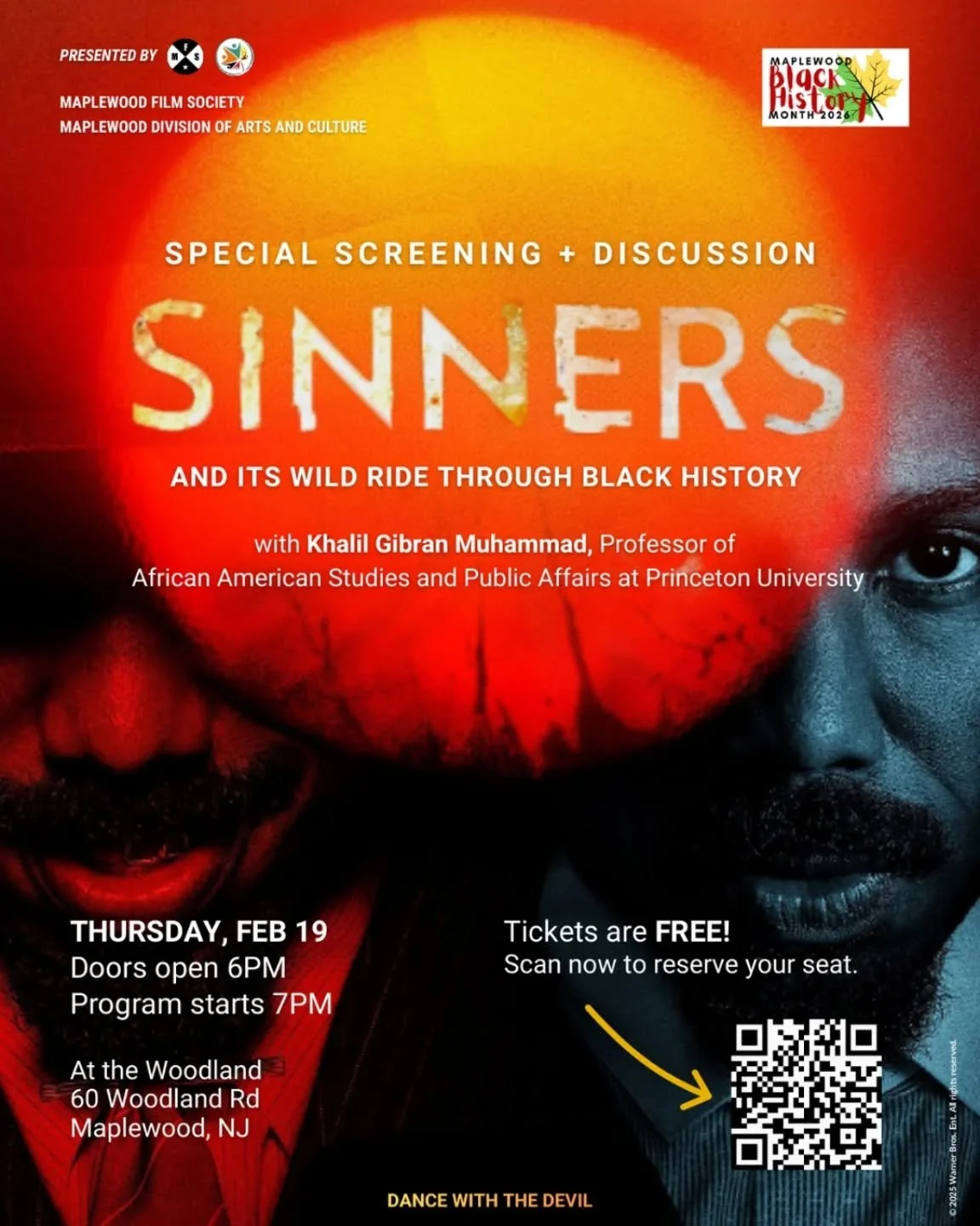 Maplewood Film Society and Maplewood Arts &amp; Culture Present: Sinners And Its Wild Ride Through Black History.

Free Tickets - RSVP Required - Donations Appreciated

This award-winning film will be followed by a discussion about the Black history 