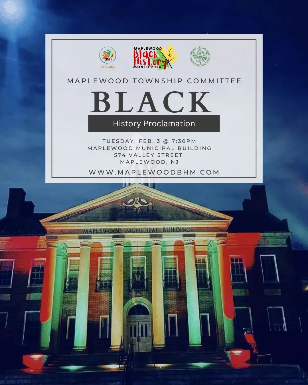 Tonight!
MAPLEWOOD TOWNSHIP COMMITTEE

BLACK History Proclamation
Tuesday, February 3 at 7:30 PM

See Maplewood Black History Month Link in Bio For More Info.