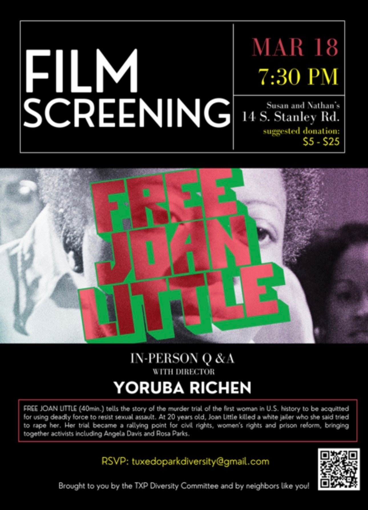 Film Screening Presented by Tuzedo Park Diversity Committee - Free Joan Little