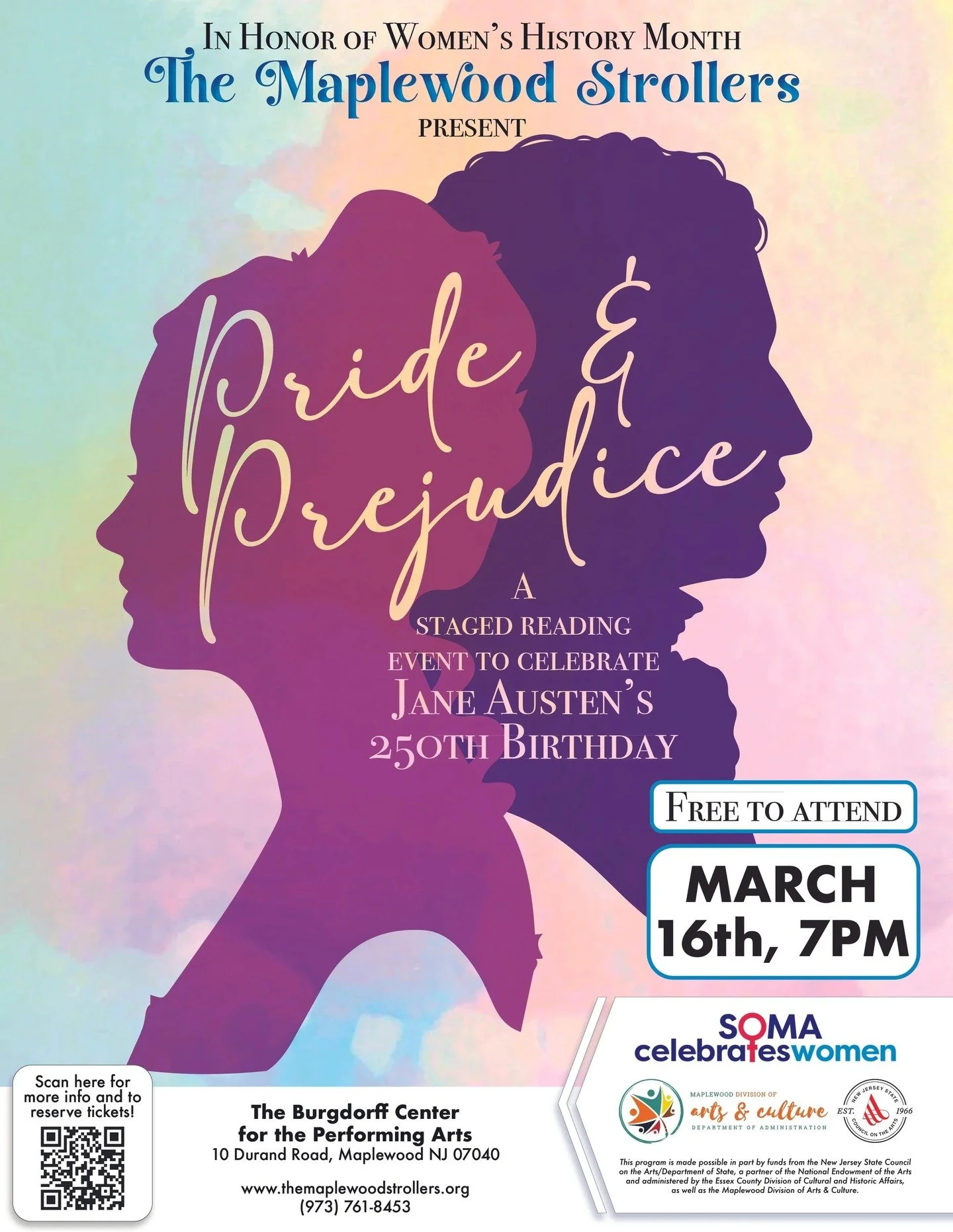 TONIGHT!!!!!

FREE! Pride &amp; Prejudice: A Celebratory Staged Reading of Jane Austen&rsquo;s Most Iconic Story - MARCH 16TH, 7PM

Love, wit, and a legendary heroine 💫 Join us for a FREE staged reading of Pride &amp; Prejudice honoring Jane Austen&