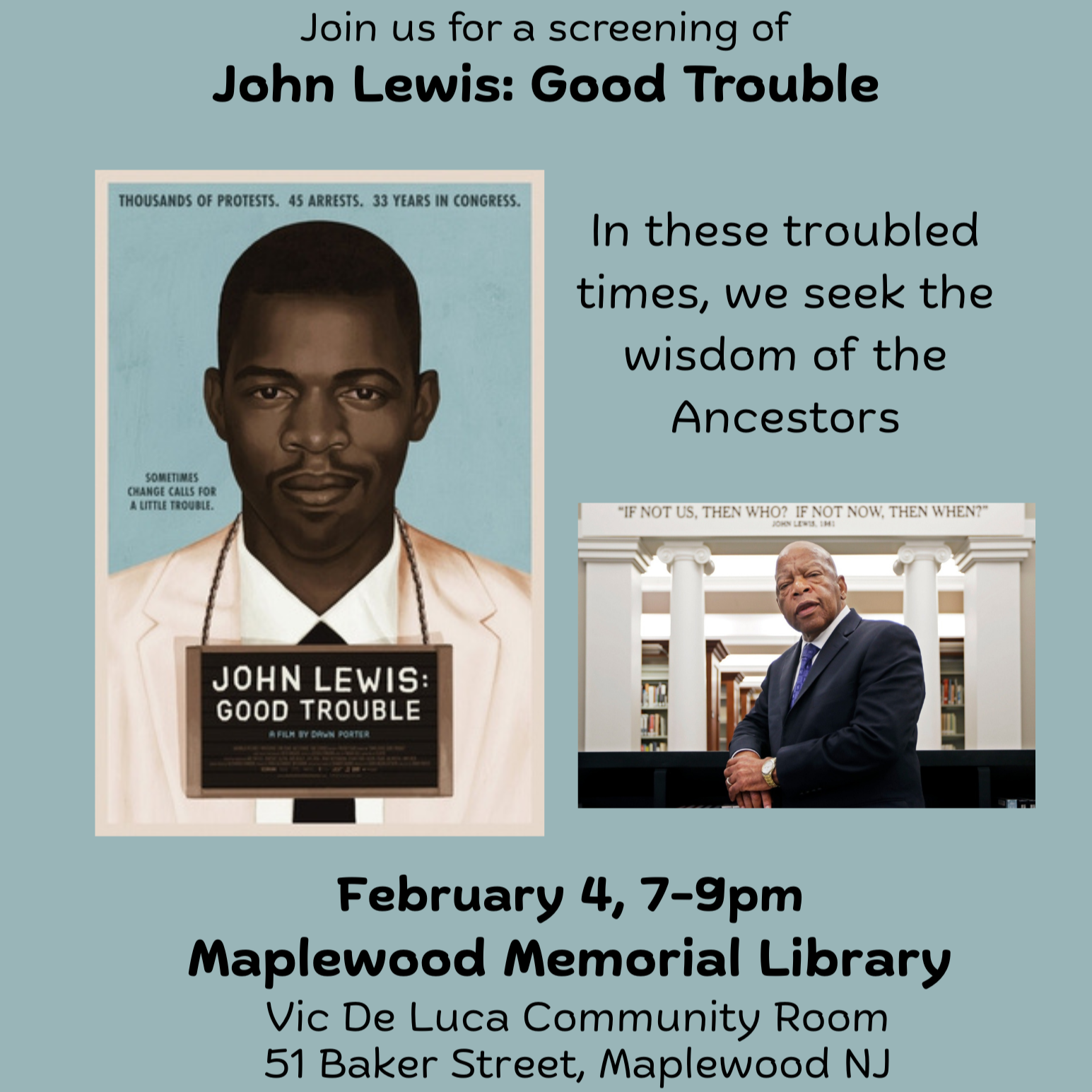 John Lewis: Good Trouble - Screening Presented By Maplewood Memorial Library & SOMA Action - Feb 4