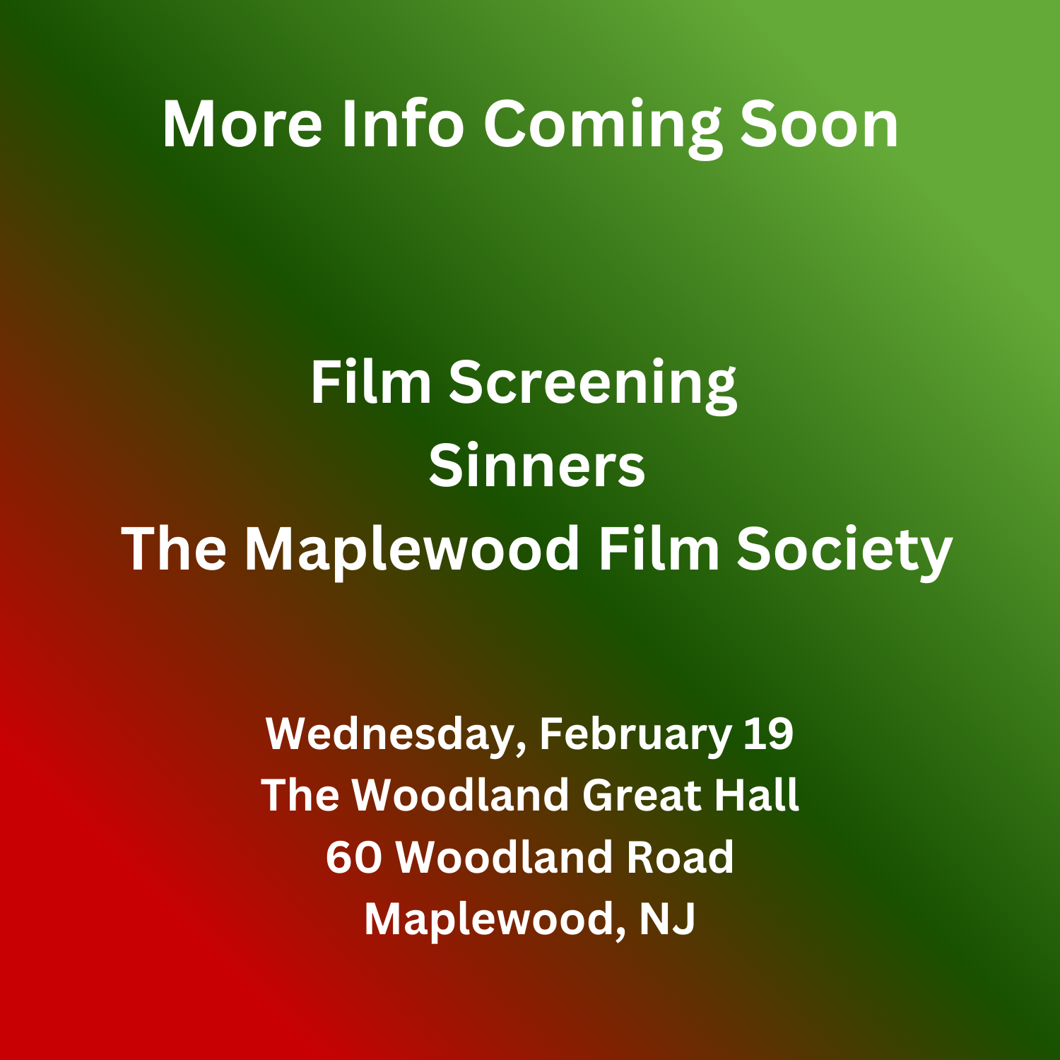 Film Screening of Sinners Presented By The Maplewood Film Society, Wednesday, Feb. 19
