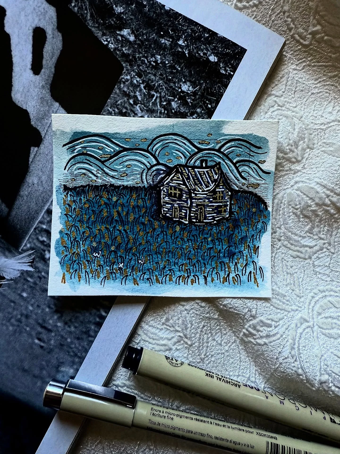 &lsquo;House on the Hill 23&rdquo;
My house and I drifted into the blue.

Sold

#drawing 
#art 
#illustration 
#watercolor 
#pendrawings 
#artlover 
#handcrafted