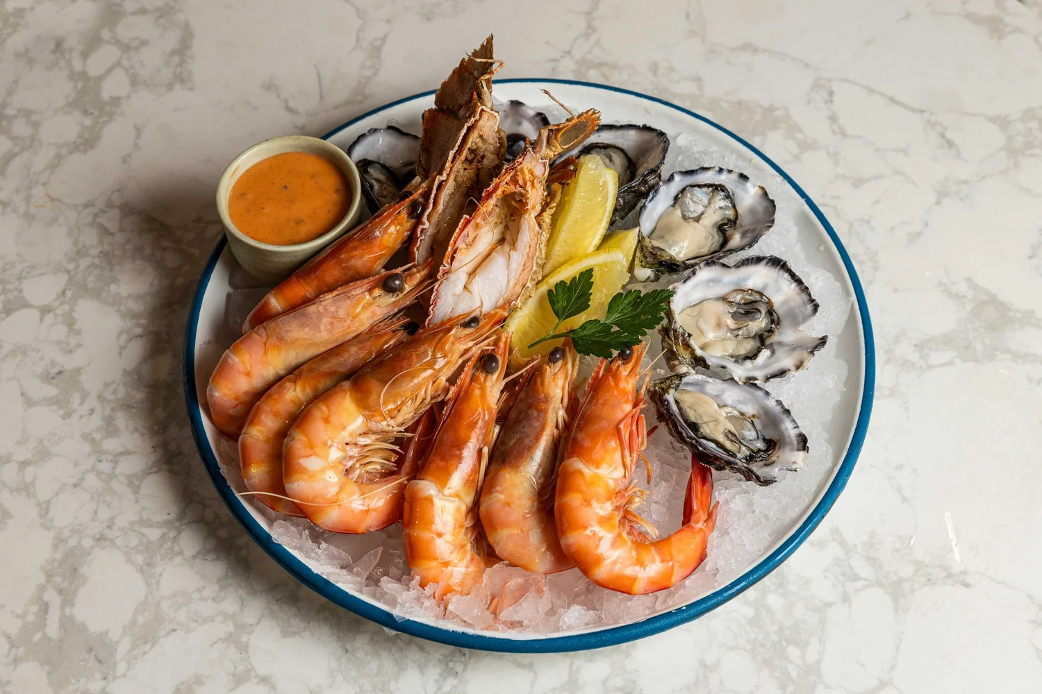 Fish Boy seafood platter with prawns, oysters, a Moreton Bay bug and lemon