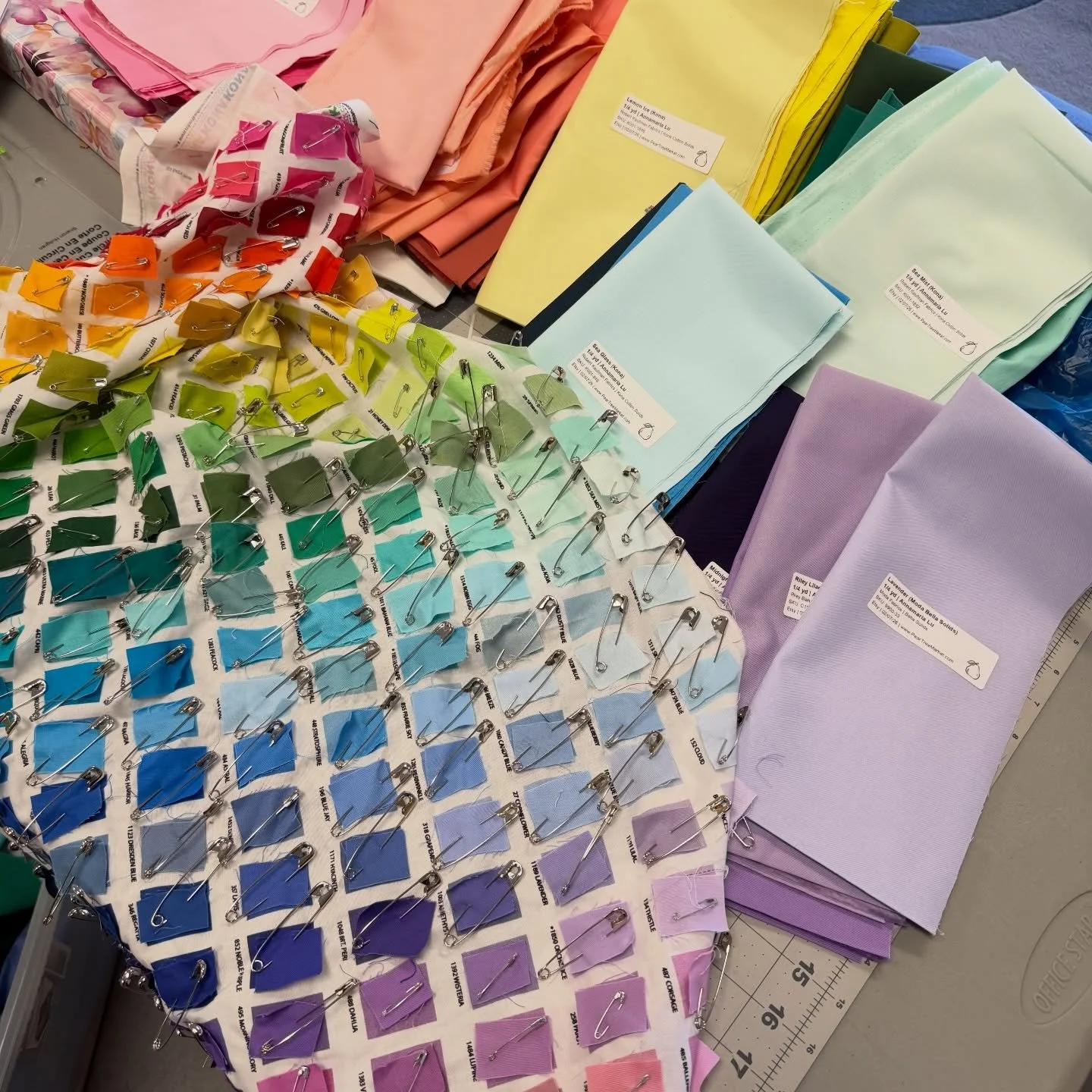 Planning a project for a Young Emerging Artists exhibit at the International Quilt Festival in Houston. It will take 6 gradients of 7 colors each - 42 colors total plus black and white. I&rsquo;m stepping massively outside my comfort zone for this on