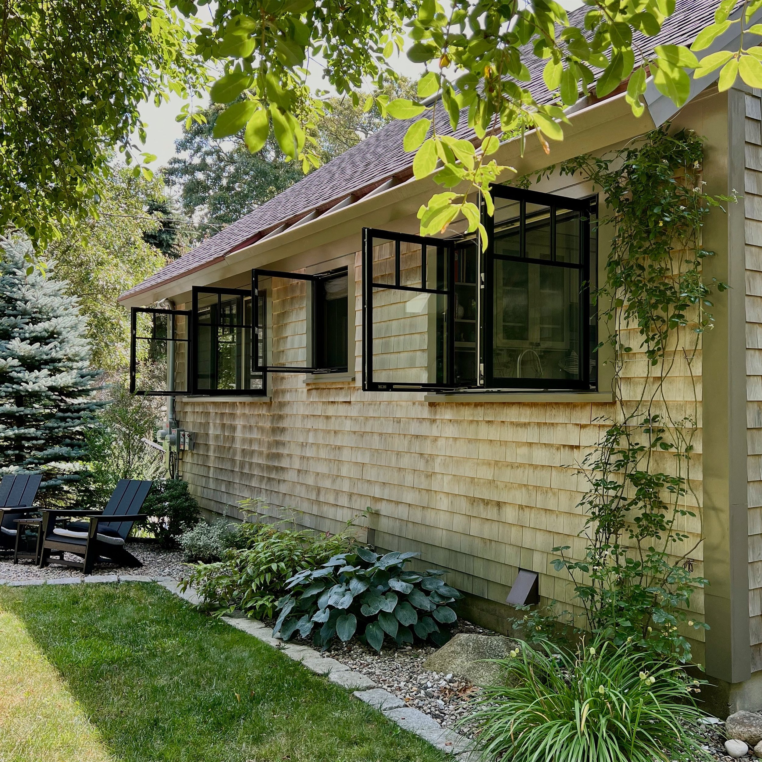 Summertime is for French casement windows. Custom windows, some new, some replacement/insert opened up to maximize Cape Cod ocean air.

#woolfallproject #woolfallorleanssaltbox
#capecodarchitecture #customresidentialarchitecture #capecodmodern

Cape 