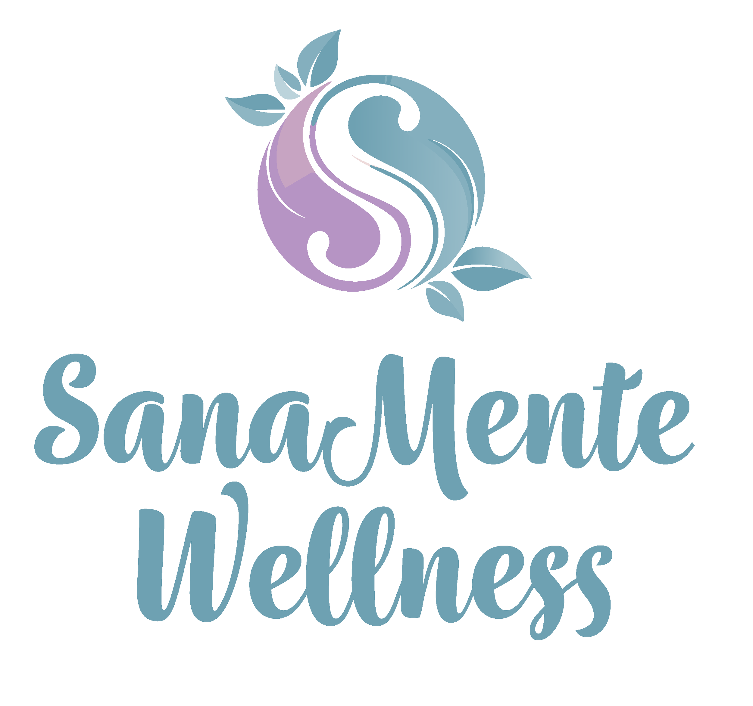 Stylized logo with a yin-yang symbol surrounded by light blue and purple leaves, and partial text reading 'San Mateo' in light blue