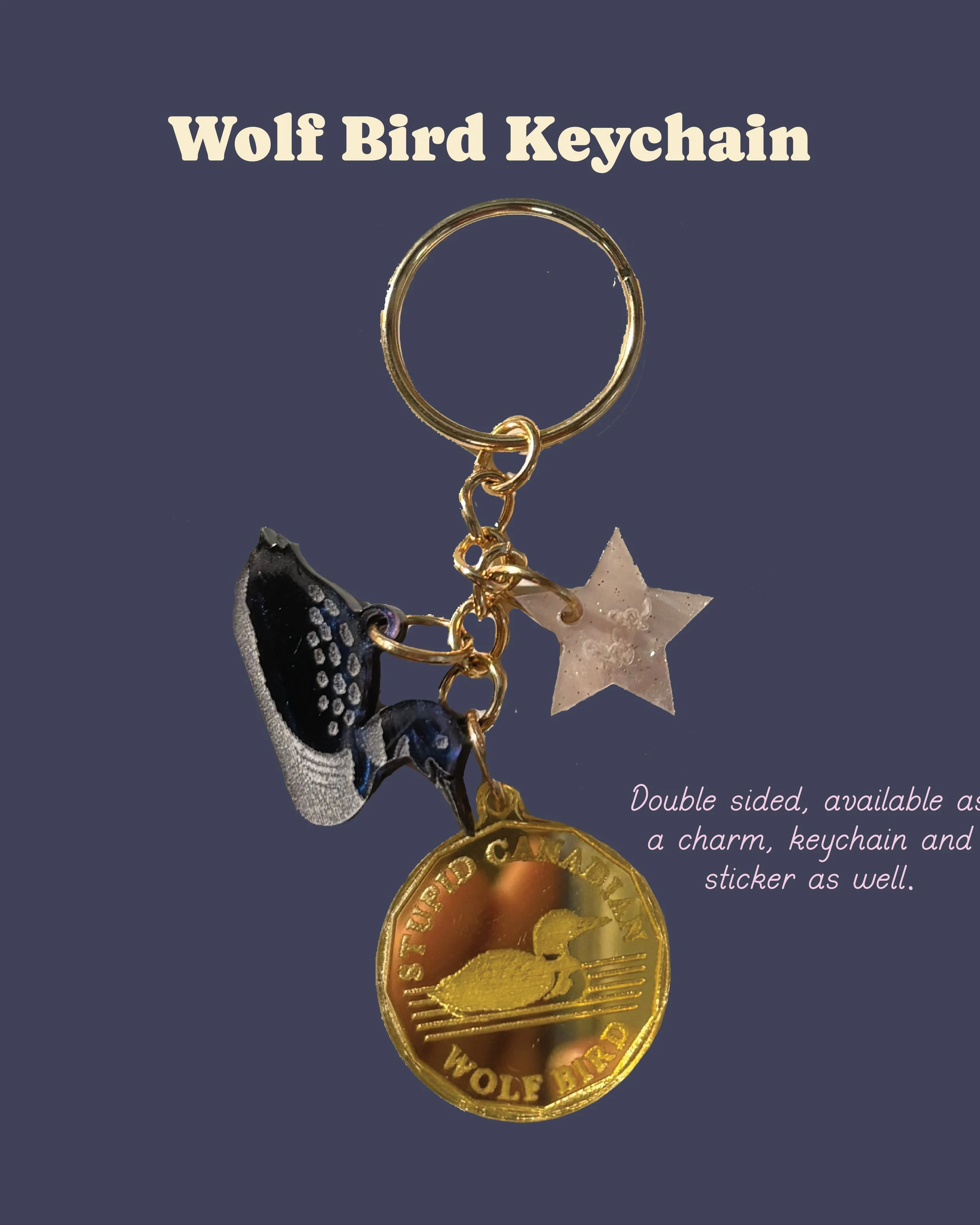 Wolf Bird Charm, Necklace, Keychain