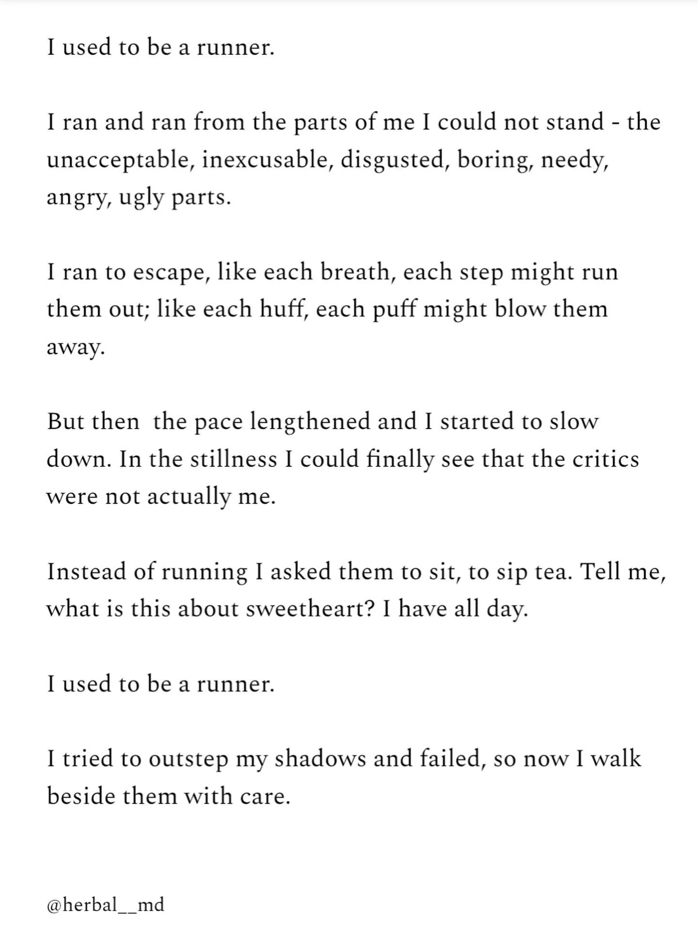 I&rsquo;ve learned to get still enough to feel the emotion. And balance it with movement as a tool to, well, move it - instead of using movement to distract away from it. 

The emotions we feel in the stillness also motivate us to take action. 

Like