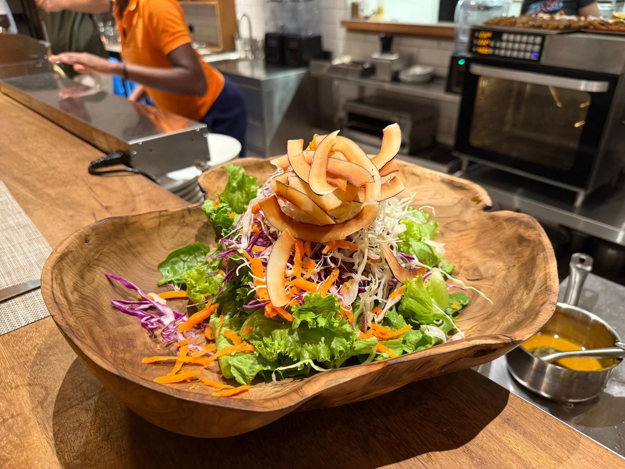 CRISPY ISLAND SALAD ~ shredded lettuce, mixed cabbage, avocado, cherry tomatoes, radish, carrots, toasted coconut, add grilled chicken/shrimp