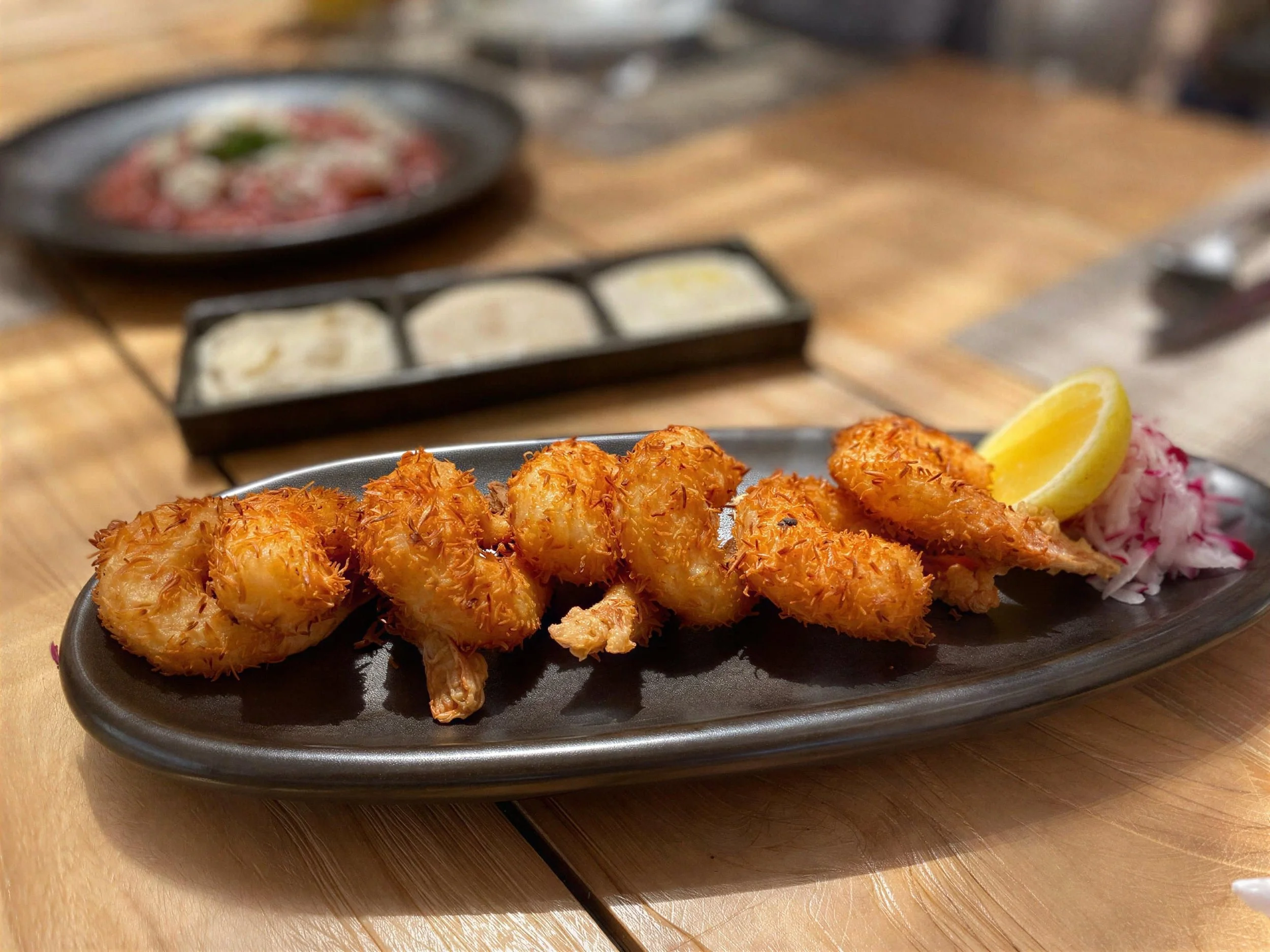 COCONUT SHRIMP ~ coconut crust, sweet chili sauce, spicy tamarind mayo
